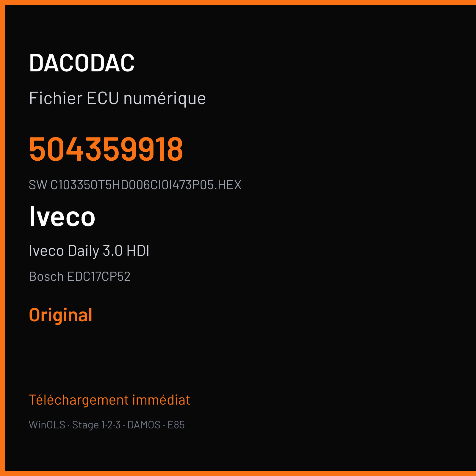 Iveco Daily 3.0 HDI 170 ch (2012) — Bosch EDC17CP52 — 504359918 · C103350T5HD006CI0I473P05.HEX · 500323 — Original