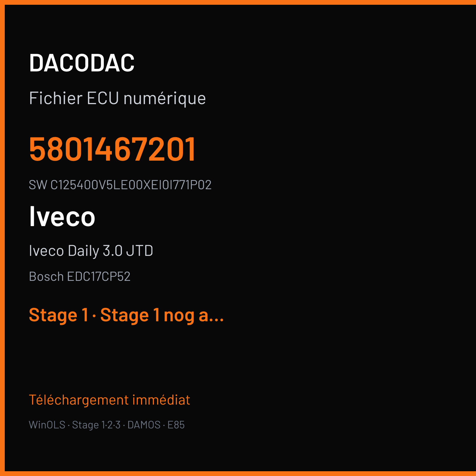 Iveco Daily 3.0 JTD 170 ch (2014) — Bosch EDC17CP52 — 5801467201 · C125400V5LE00XEI0I771P02 — Stage 1