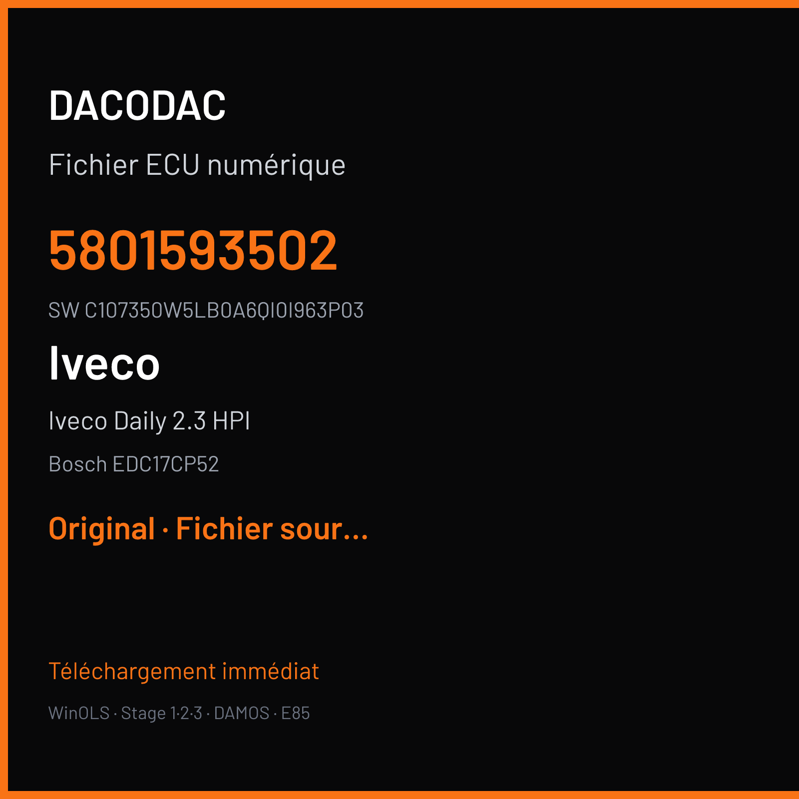 Iveco Daily 2.3 HPI 126 ch (2017) — Bosch EDC17CP52 — 5801593502 · C107350W5LB0A6QI0I963P03 — Original