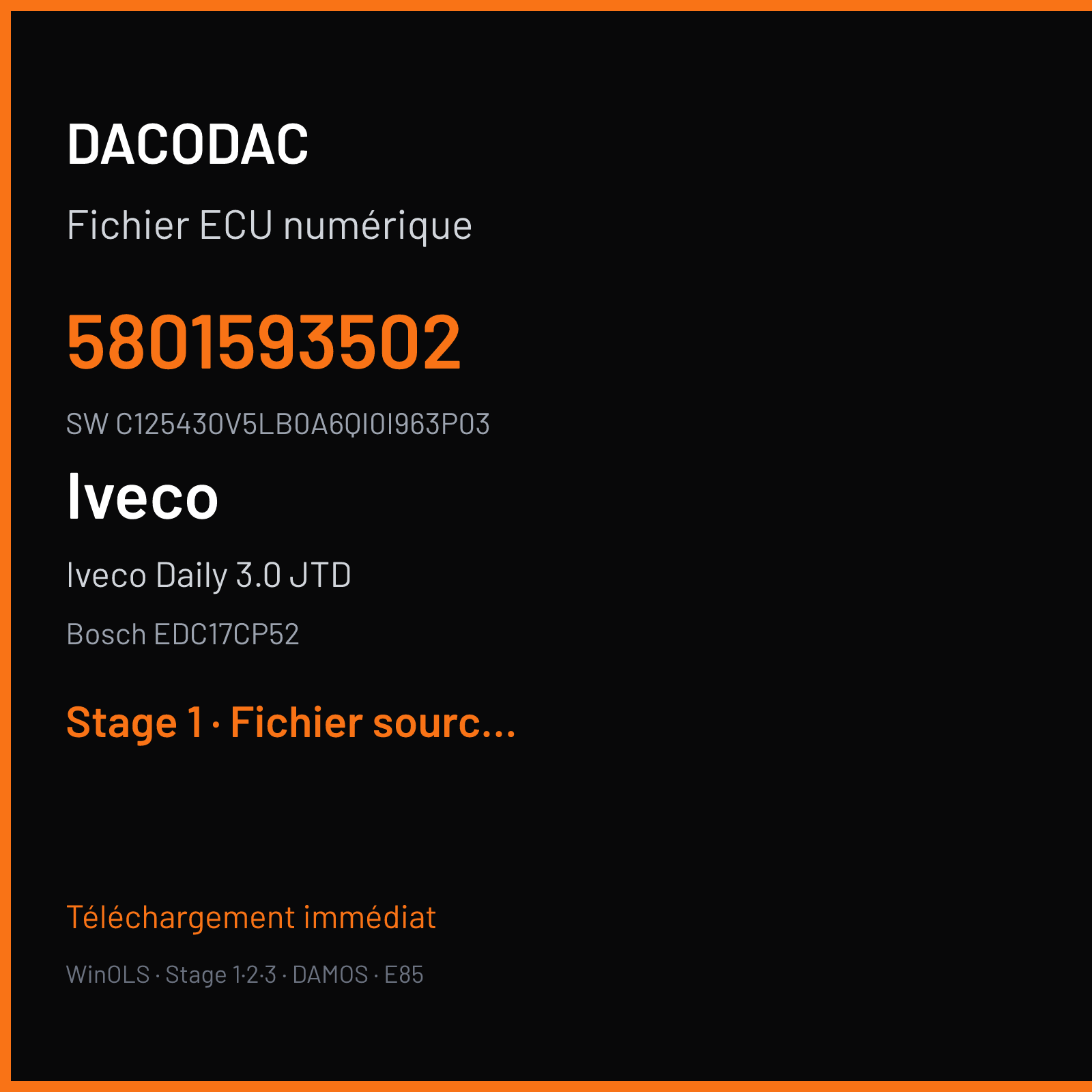 Iveco Daily 3.0 JTD 170 ch (2016) — Bosch EDC17CP52 — 5801593502 · C125430V5LB0A6QI0I963P03 · 530761 — Stage 1