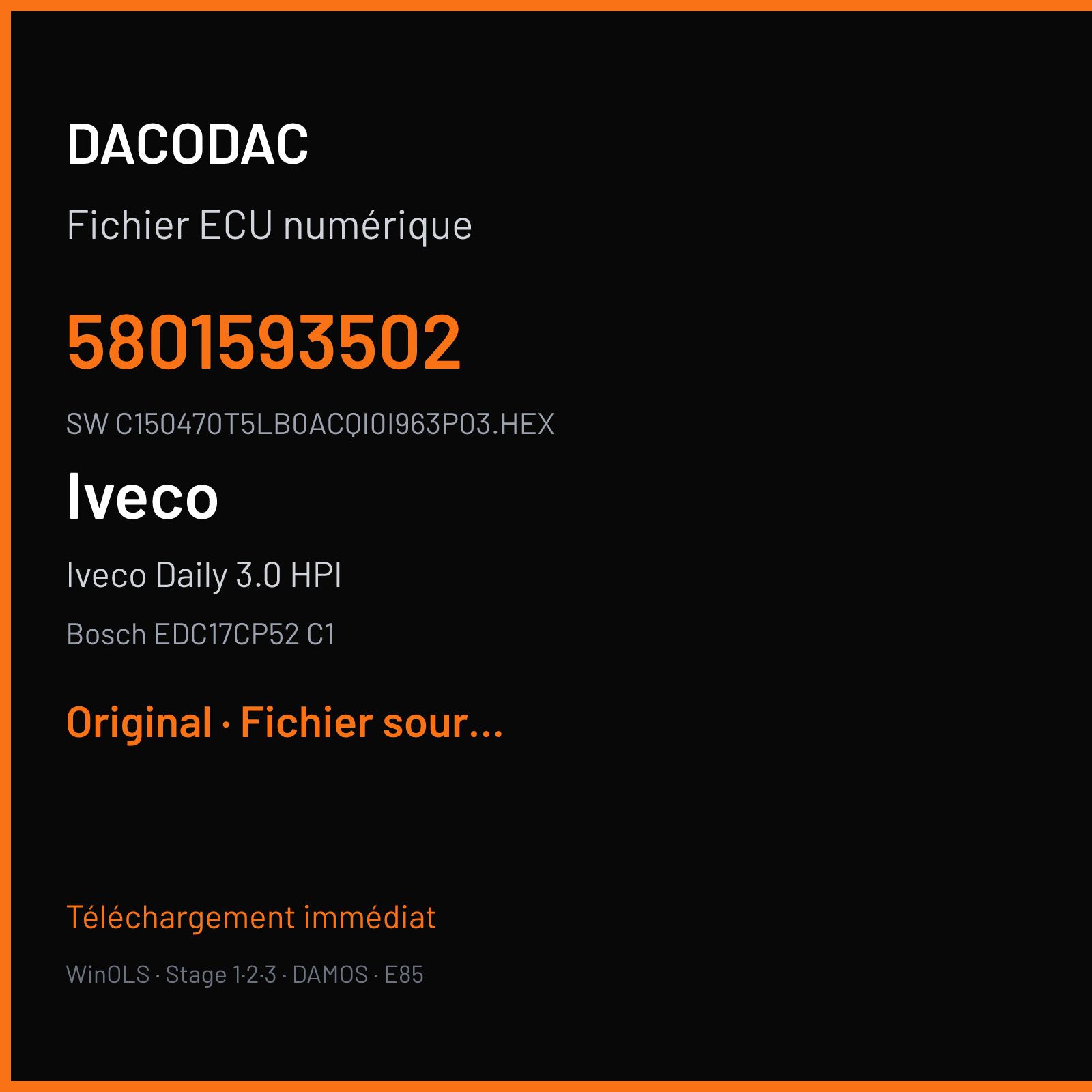 Iveco Daily 3.0 HPI 250 ch (2014) — Bosch EDC17CP52 C1 — 5801593502 · C150470T5LB0ACQI0I963P03.HEX — Original