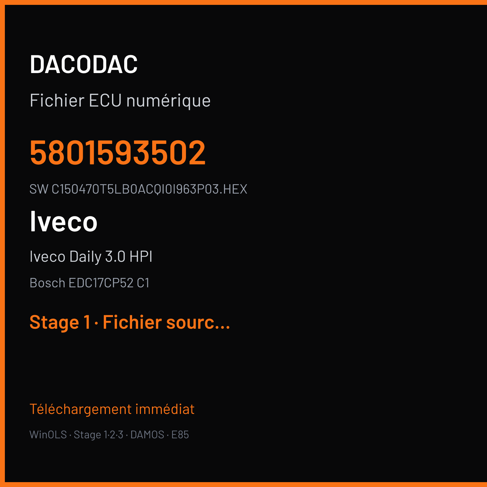 Iveco Daily 3.0 HPI 250 ch (2014) — Bosch EDC17CP52 C1 — 5801593502 · C150470T5LB0ACQI0I963P03.HEX — Stage 1