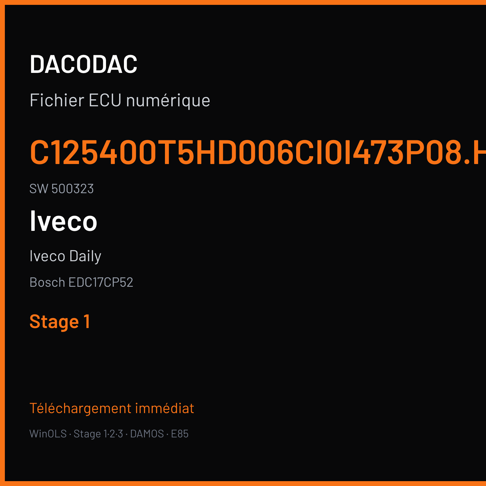 Iveco Daily (2011) — Bosch EDC17CP52 — C125400T5HD006CI0I473P08.HEX · 500323 — Stage 1
