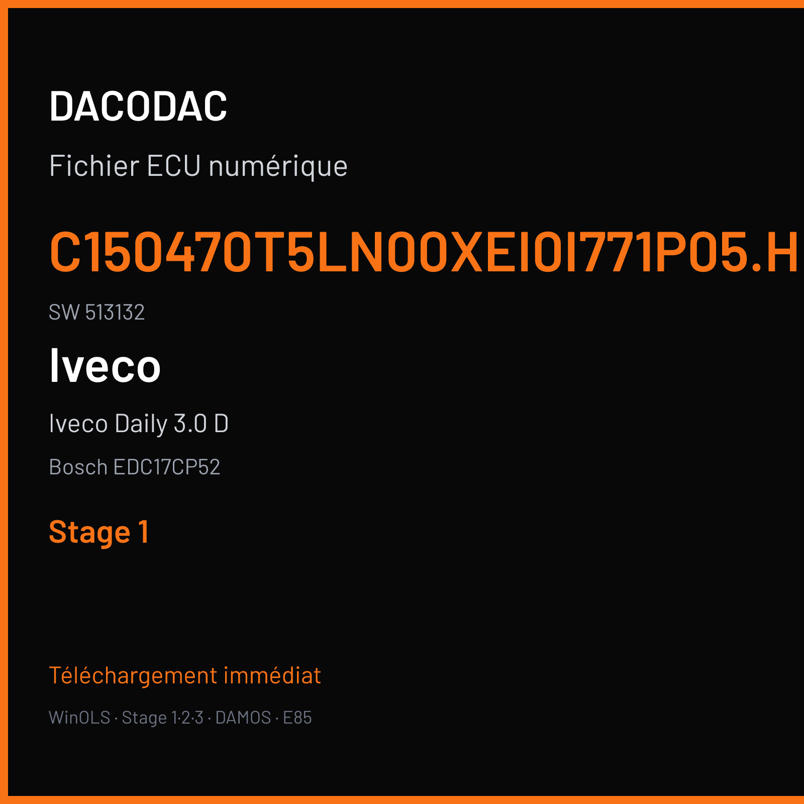 Iveco Daily 3.0 D (2013) — Bosch EDC17CP52 — C150470T5LN00XEI0I771P05.HEX · 513132 — Stage 1