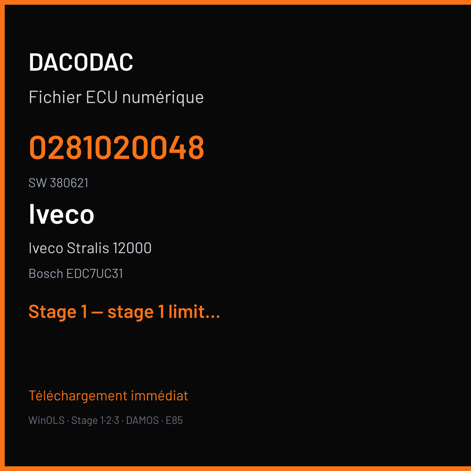 Iveco Stralis 12000 (2011) — Bosch EDC7UC31 — 0281020048 · 380621 — Stage 1 — stage 1 limited mappack