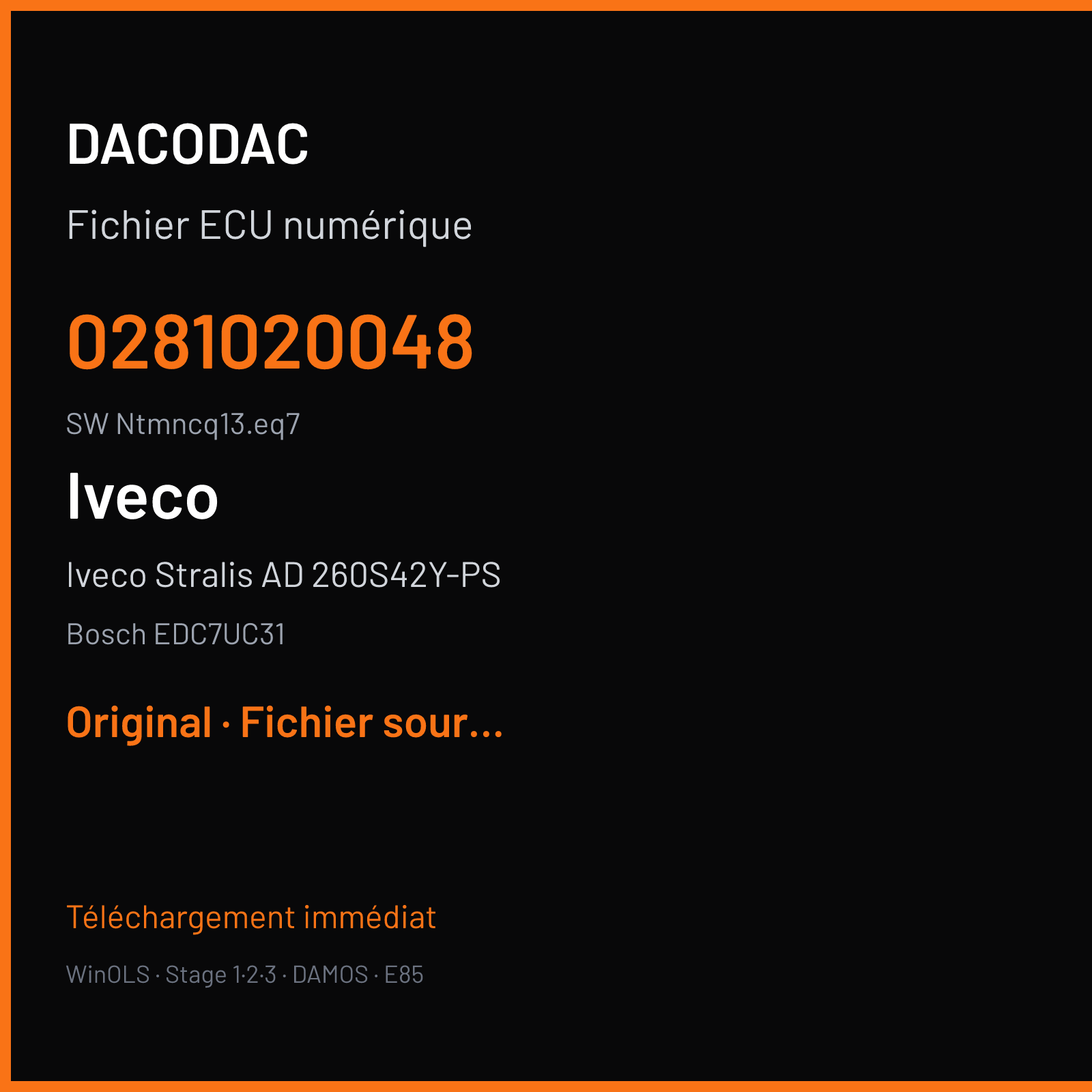 Iveco Stralis AD 260S42Y-PS (2012) — Bosch EDC7UC31 — 0281020048 · Ntmncq13.eq7 — Original