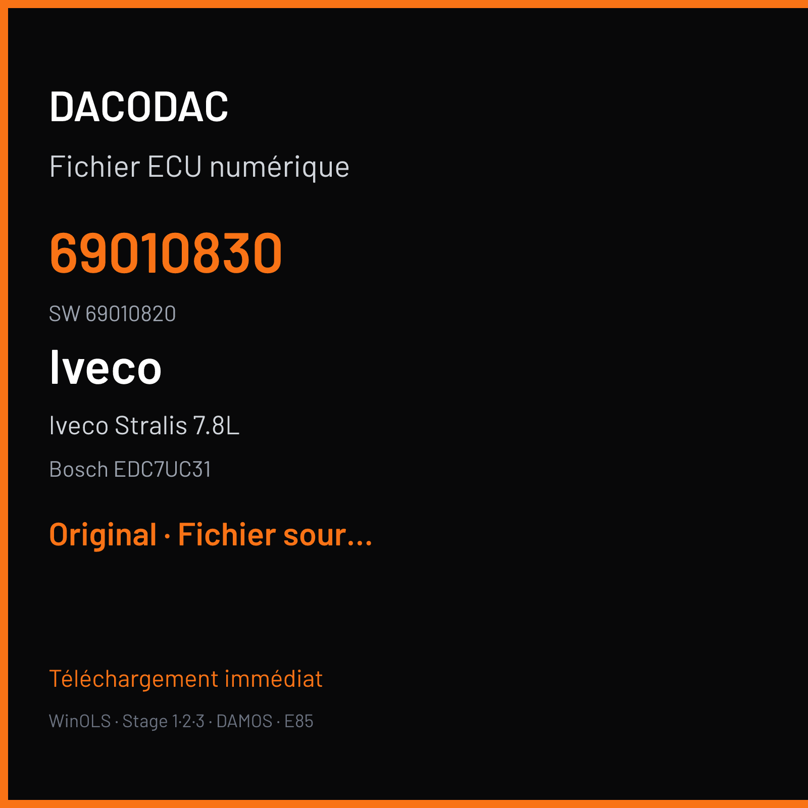 Iveco Stralis 7.8L 360 ch (2008) — Bosch EDC7UC31 — 69010830 · 69010820 · 380621 — Original