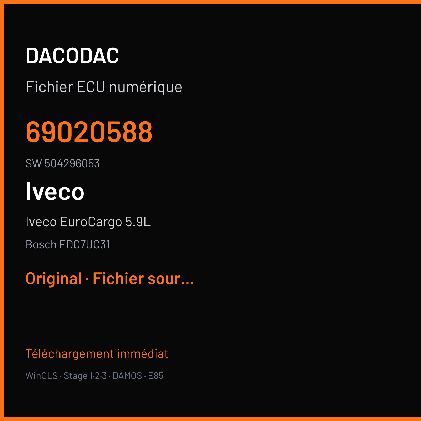Iveco EuroCargo 5.9L 280 ch (2012) — Bosch EDC7UC31 — 69020588 · 504296053 · 380620 — Original
