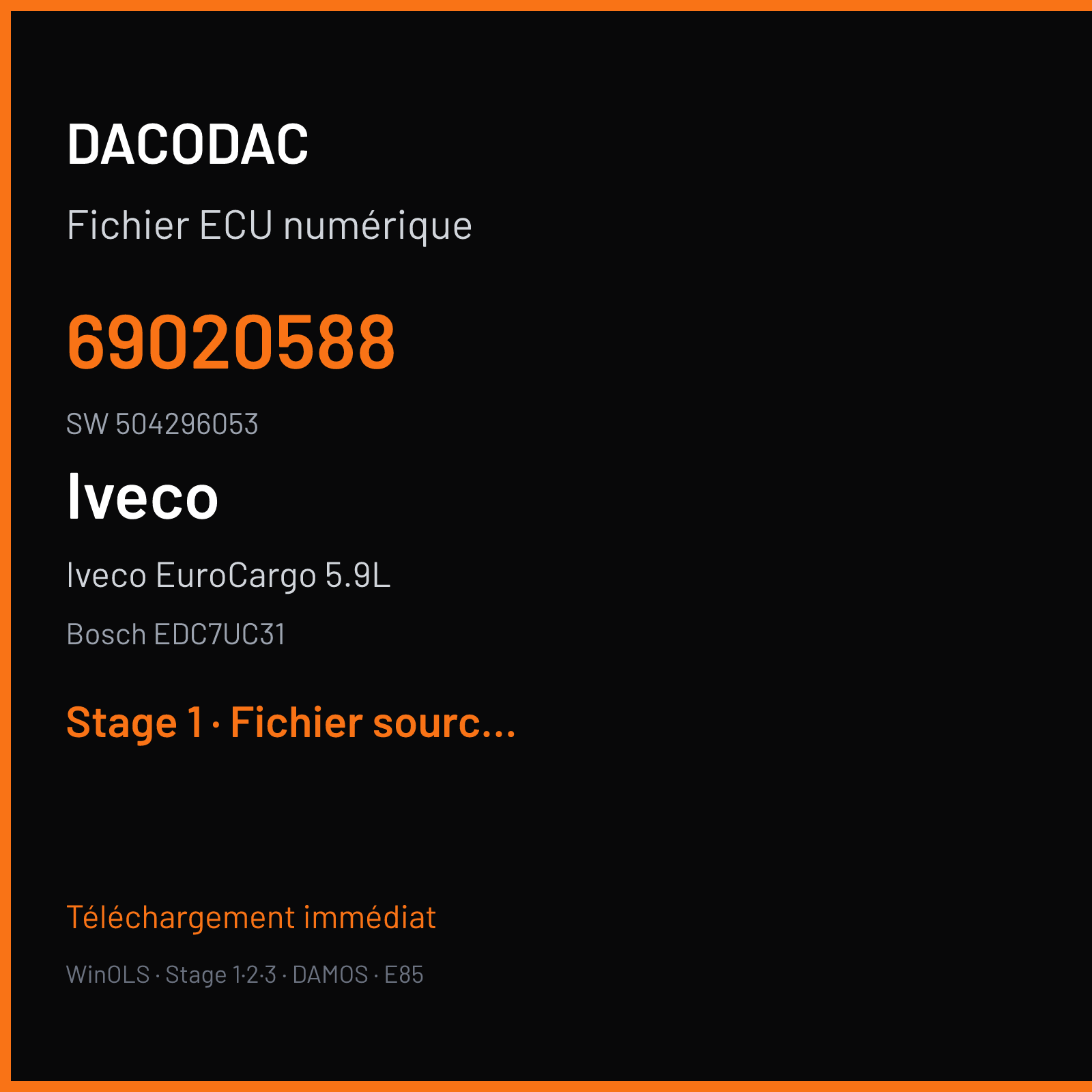 Iveco EuroCargo 5.9L 280 ch (2012) — Bosch EDC7UC31 — 69020588 · 504296053 · 380620 — Stage 1