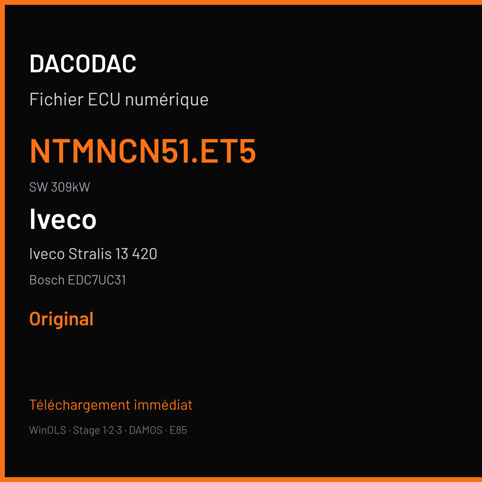 Iveco Stralis 13 420 420 ch (2012) — Bosch EDC7UC31 — Ntmncn51.et5 · 309kW · E5SCR 05.07 P342V91 378082 — Original
