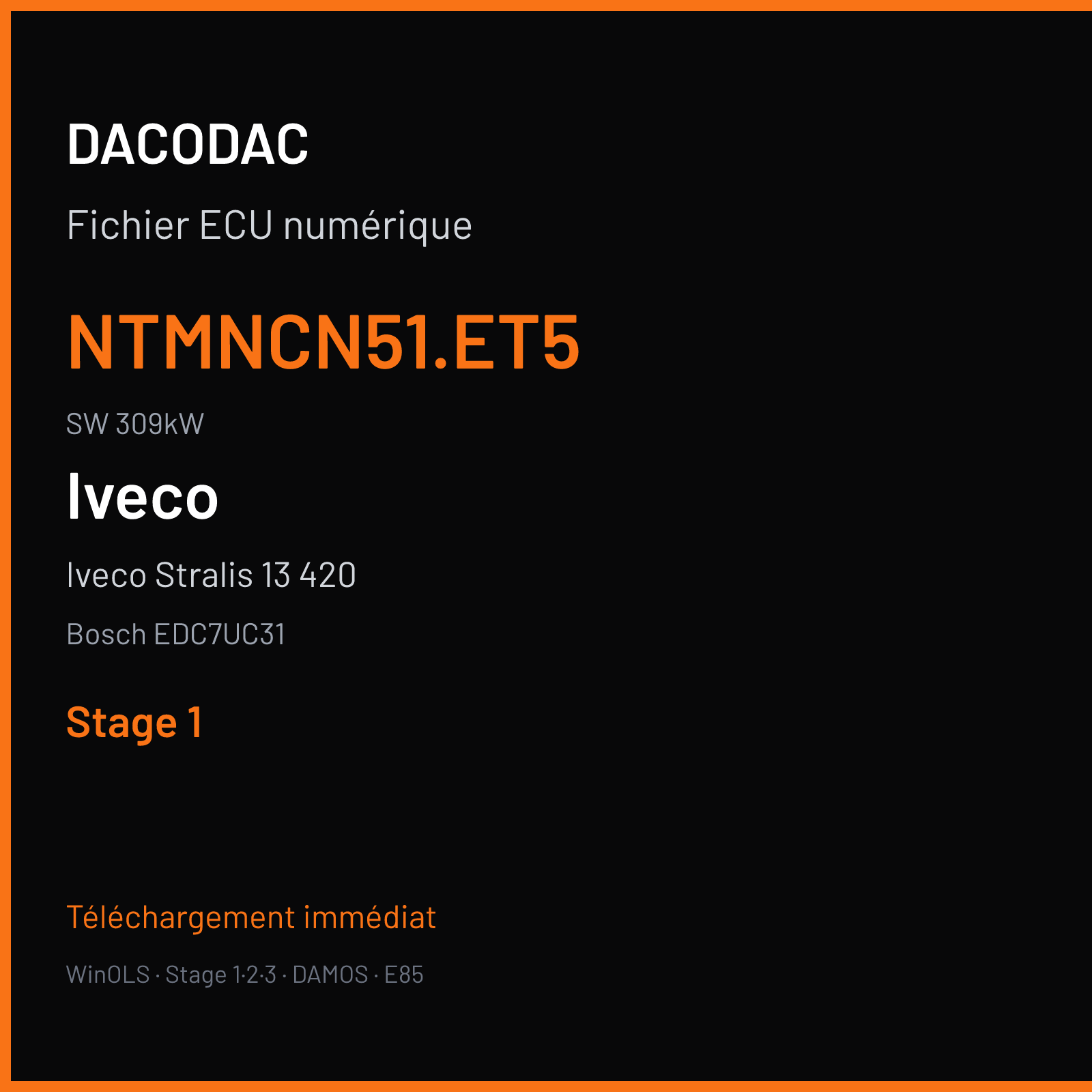 Iveco Stralis 13 420 420 ch (2012) — Bosch EDC7UC31 — Ntmncn51.et5 · 309kW · E5SCR 05.07 P342V91 378082 — Stage 1