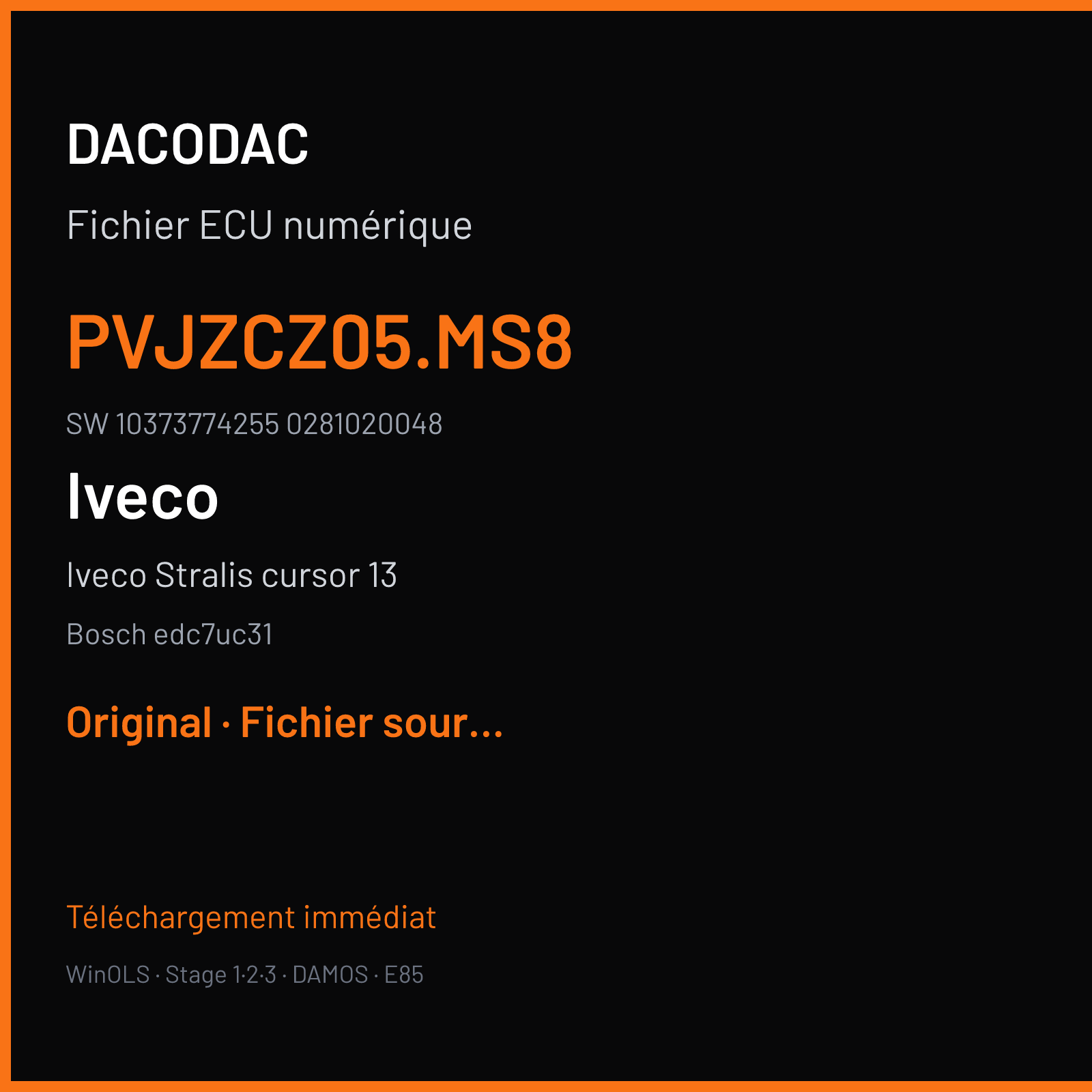 Iveco Stralis cursor 13 (2018) — Bosch edc7uc31 — pvjzcz05.ms8 · 10373774255 0281020048 — Original