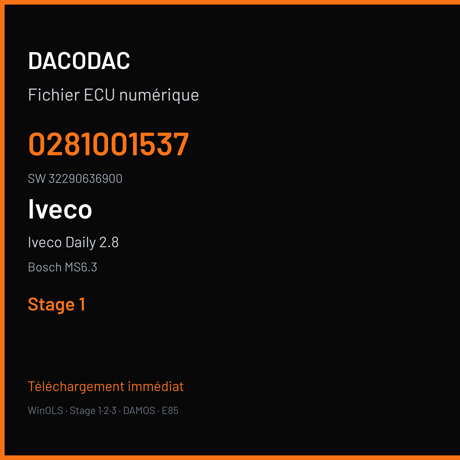 Iveco Daily 2.8 103 ch (2000) — Bosch MS6.3 — 0281001537 · 32290636900 — Stage 1