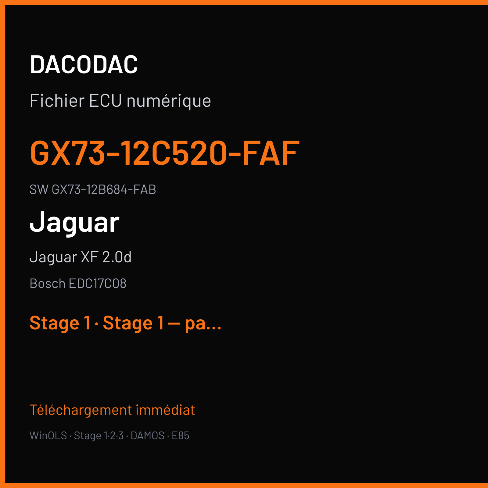 Jaguar XF 2.0d 180 ch (2016) — Bosch EDC17C08 — GX73-12C520-FAF · GX73-12B684-FAB · 009438 — Stage 1