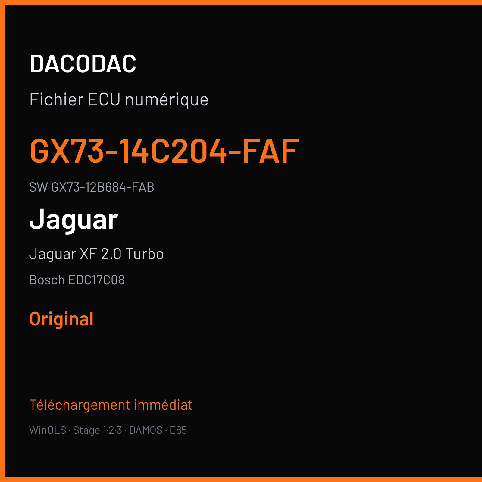 Jaguar XF 2.0 Turbo 180 ch (2016) — Bosch EDC17C08 — GX73-14C204-FAF · GX73-12B684-FAB · 014117 — Original