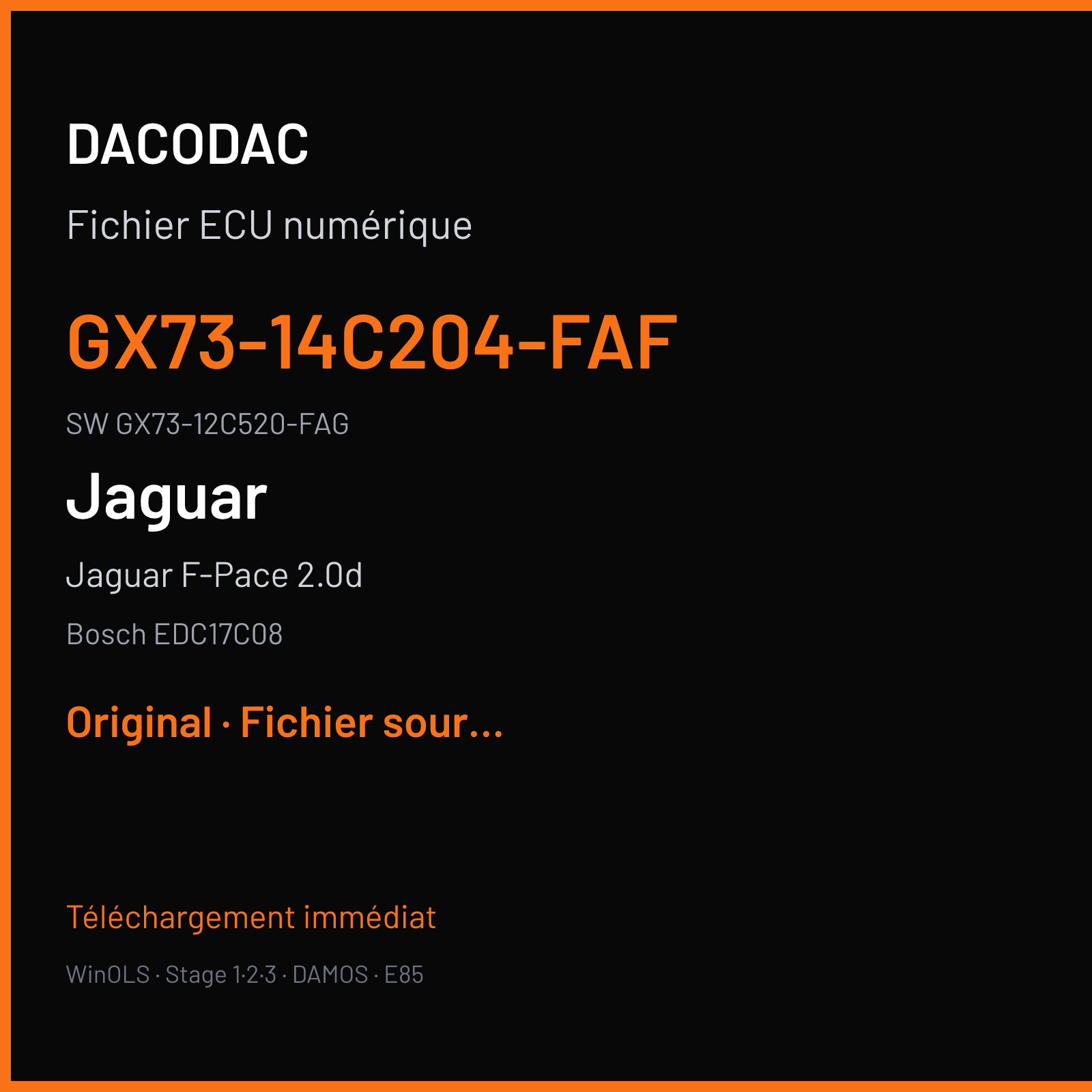 Jaguar F-Pace 2.0d 150 ch (2016) — Bosch EDC17C08 — GX73-14C204-FAF · GX73-12C520-FAG · 012366 — Original
