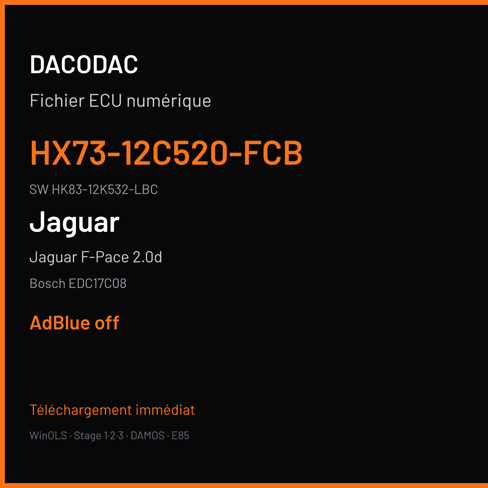Jaguar F-Pace 2.0d 180 ch (2016) — Bosch EDC17C08 — HX73-12C520-FCB · HK83-12K532-LBC · 007549 — ADBLUE off