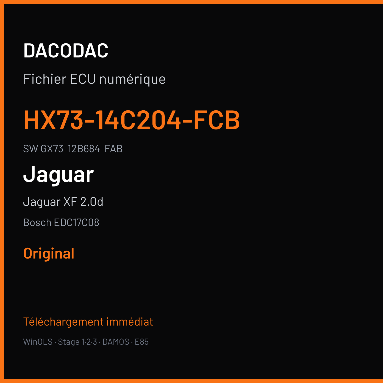 Jaguar XF 2.0d 180 ch (2015) — Bosch EDC17C08 — HX73-14C204-FCB · GX73-12B684-FAB · 009411 — Original
