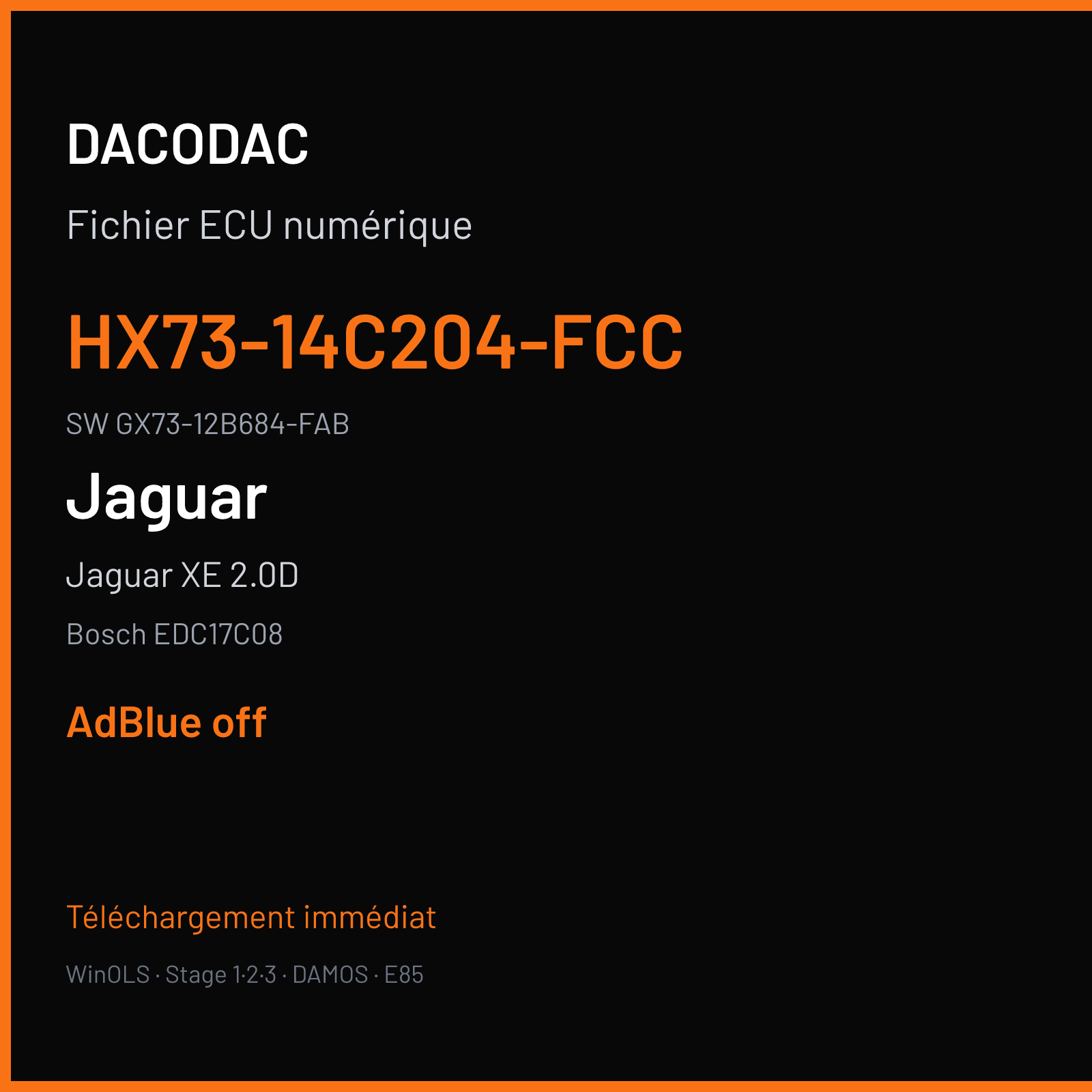 Jaguar XE 2.0D 179 ch — Bosch EDC17C08 — HX73-14C204-FCC · GX73-12B684-FAB · 014051 — ADBLUE off