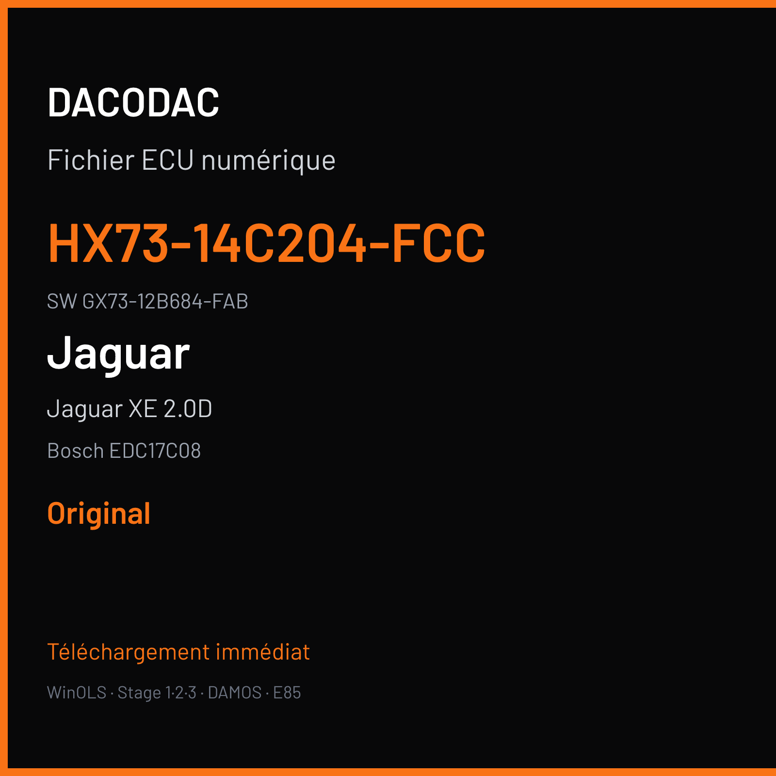 Jaguar XE 2.0D 179 ch — Bosch EDC17C08 — HX73-14C204-FCC · GX73-12B684-FAB · 014051 — Original