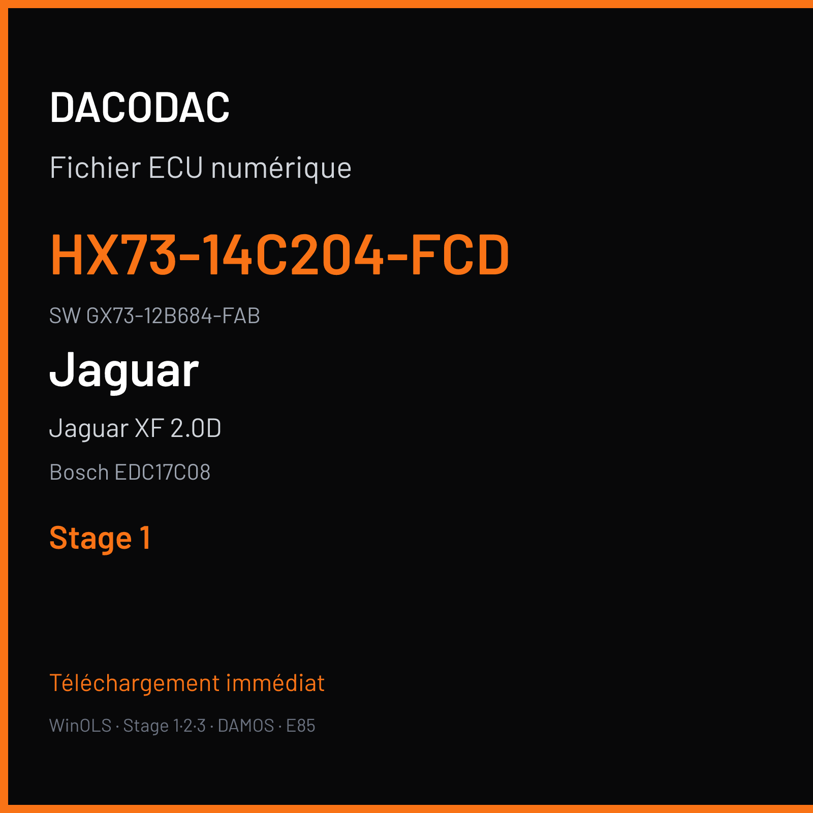 Jaguar XF 2.0D 180 ch (2017) — Bosch EDC17C08 — HX73-14C204-FCD · GX73-12B684-FAB · 023725 — Stage 1
