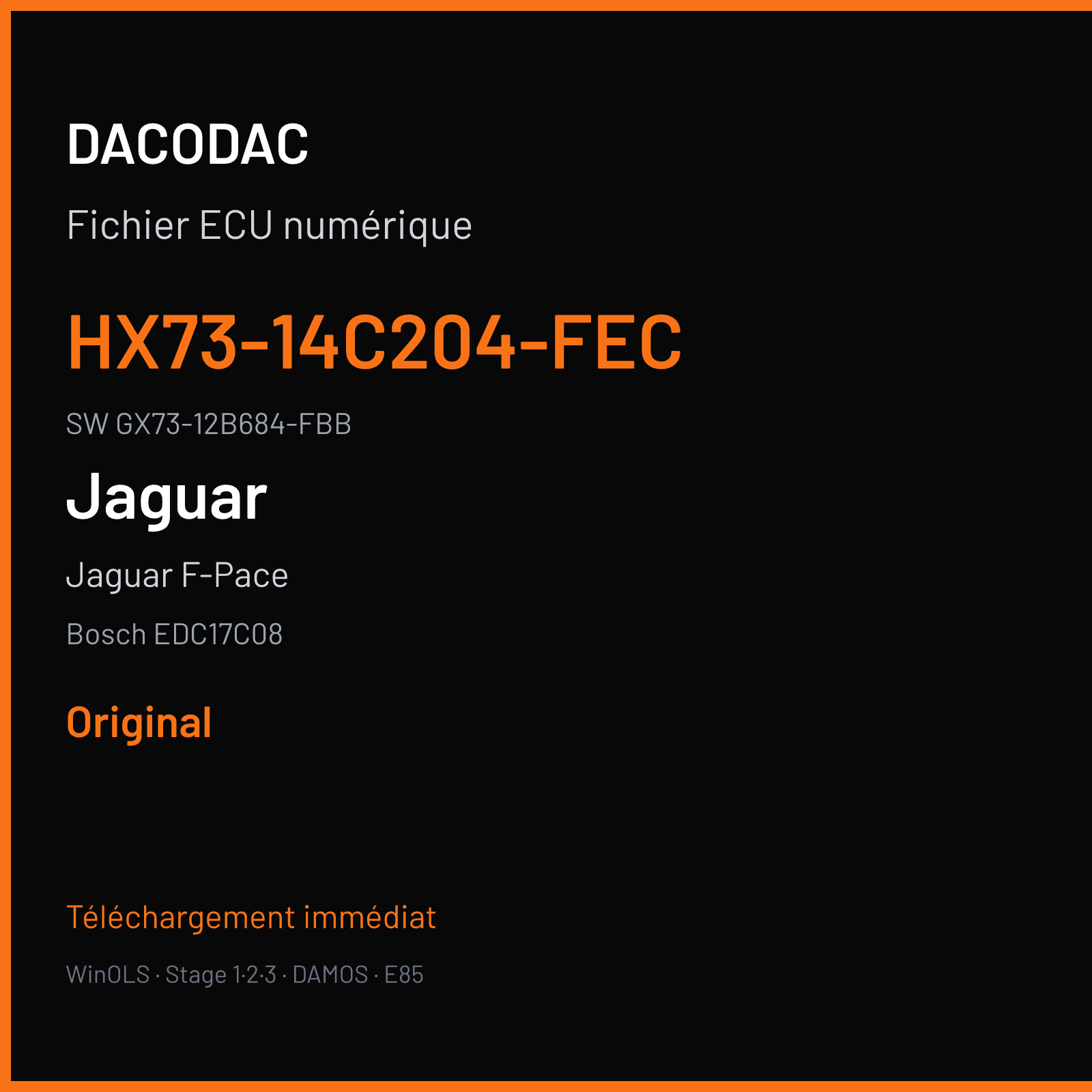 Jaguar F-Pace 181 ch (2017) — Bosch EDC17C08 — HX73-14C204-FEC · GX73-12B684-FBB · 014059 — Original