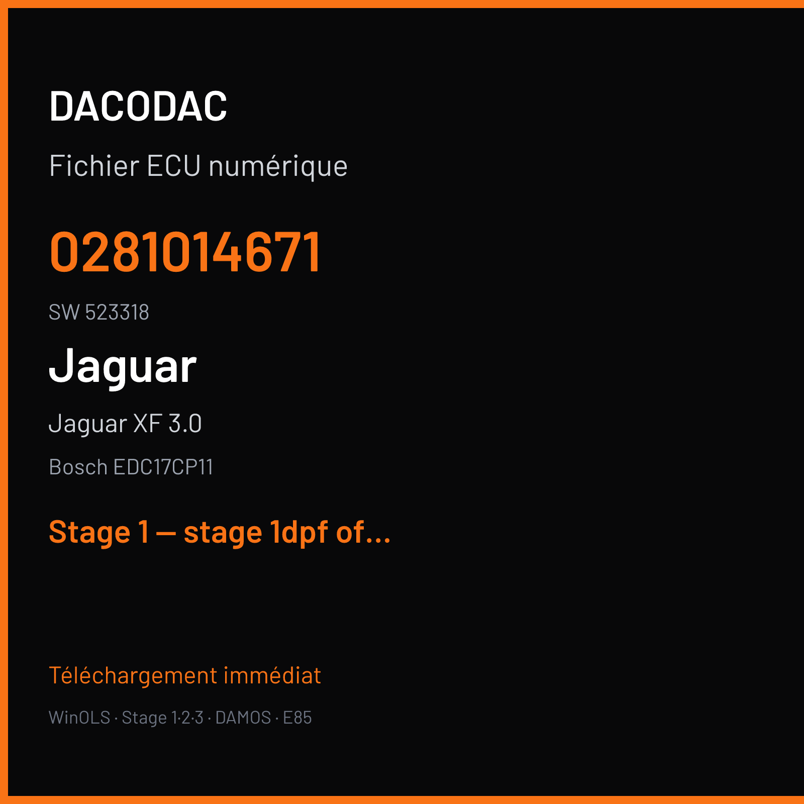 Jaguar XF 3.0 (2011) — Bosch EDC17CP11 — 0281014671 · 523318 — Stage 1 — stage 1dpf off