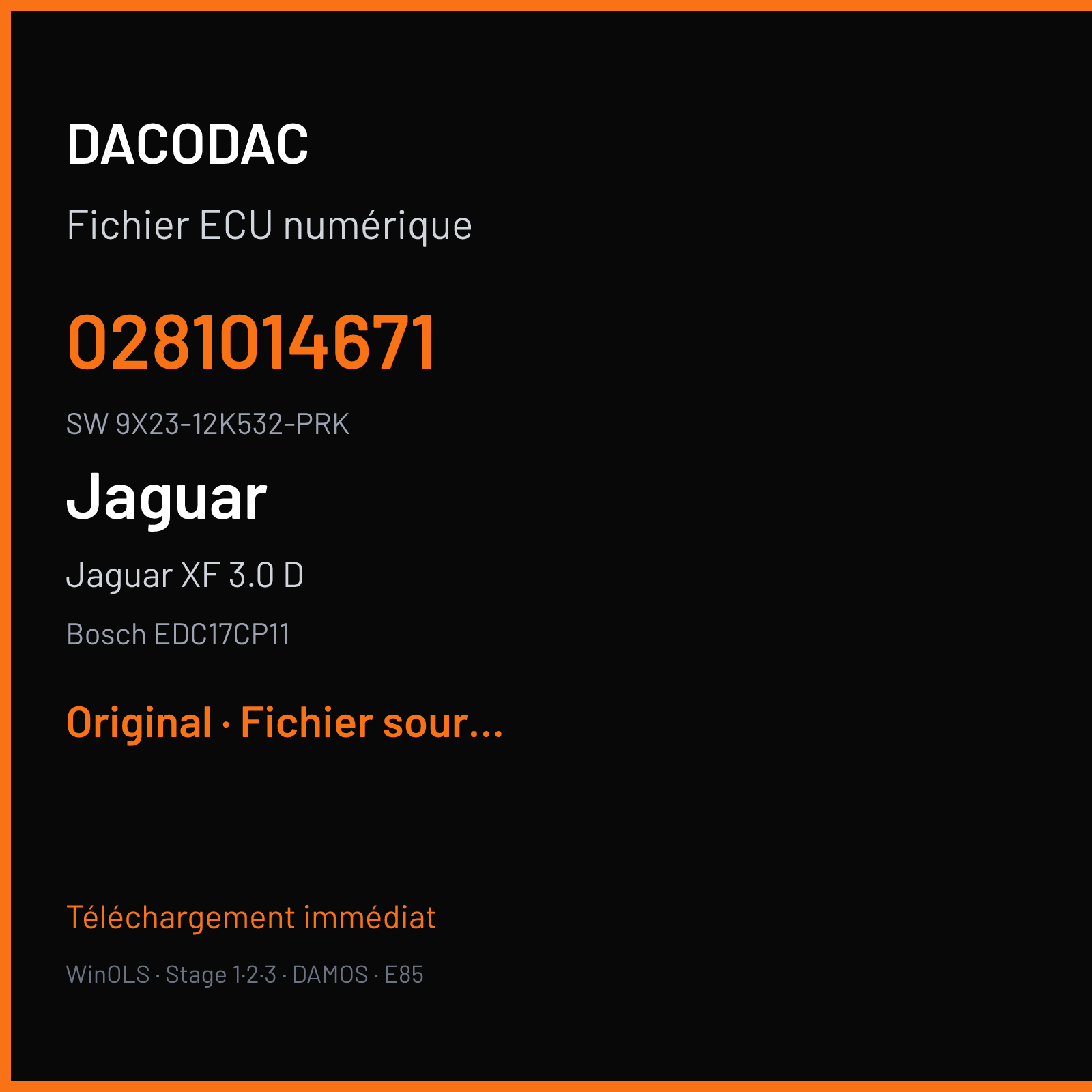 Jaguar XF 3.0 D 240 ch (2012) — Bosch EDC17CP11 — 0281014671 · 9X23-12K532-PRK · 523319 — Original