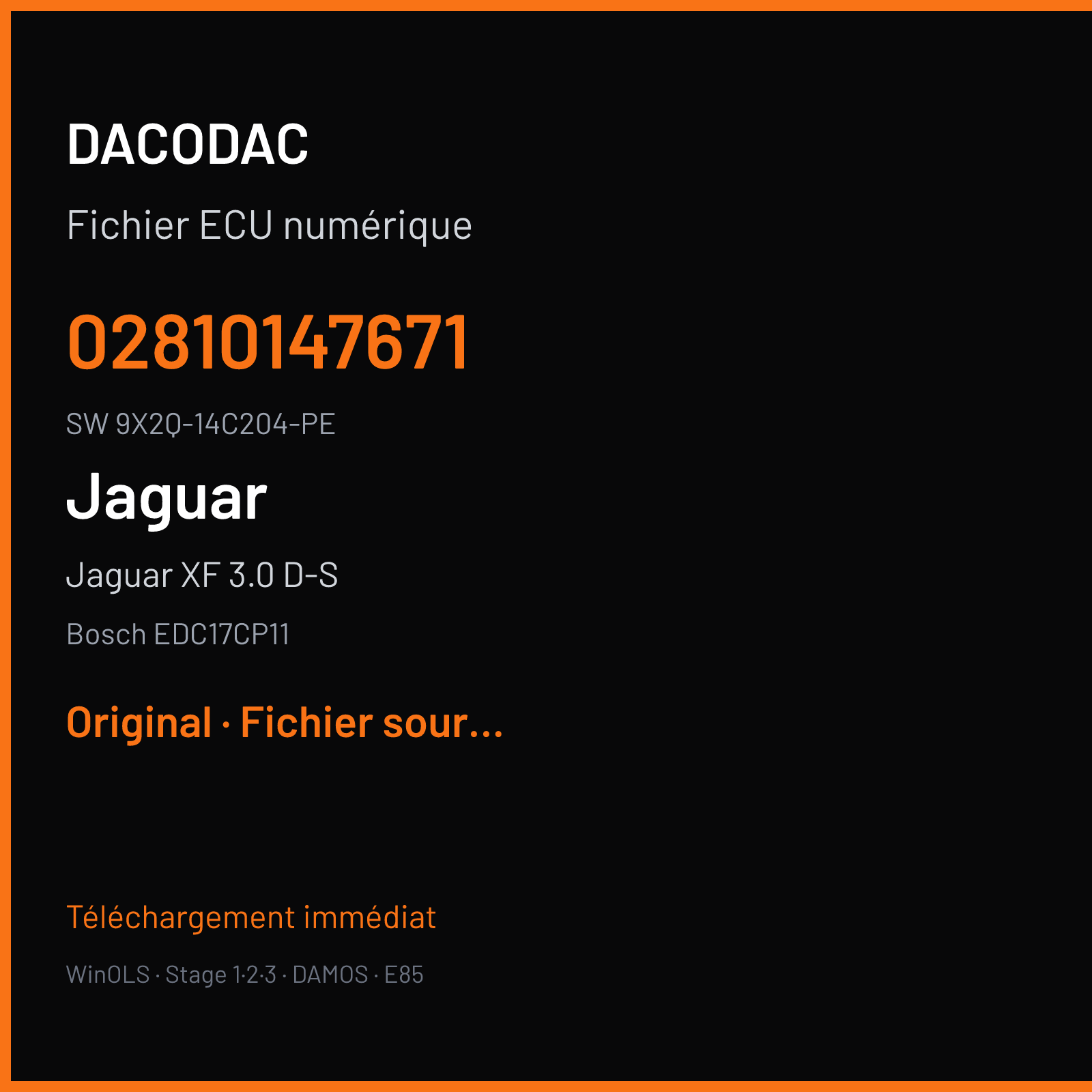 Jaguar XF 3.0 D-S 275 ch (2014) — Bosch EDC17CP11 — 02810147671 · 9X2Q-14C204-PE · 523322 — Original
