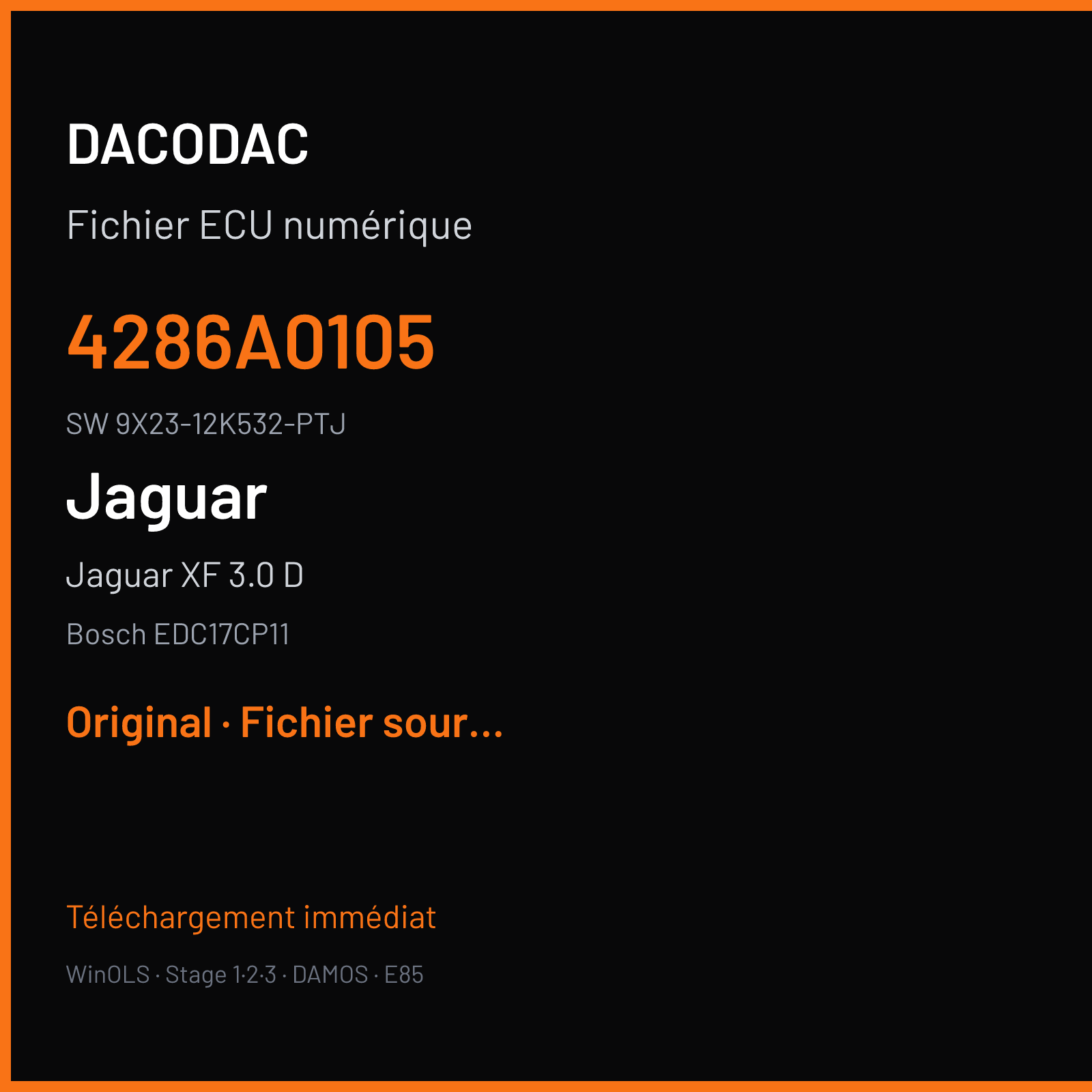 Jaguar XF 3.0 D 275 ch (2010) — Bosch EDC17CP11 — 4286A0105 · 9X23-12K532-PTJ · 503495 — Original