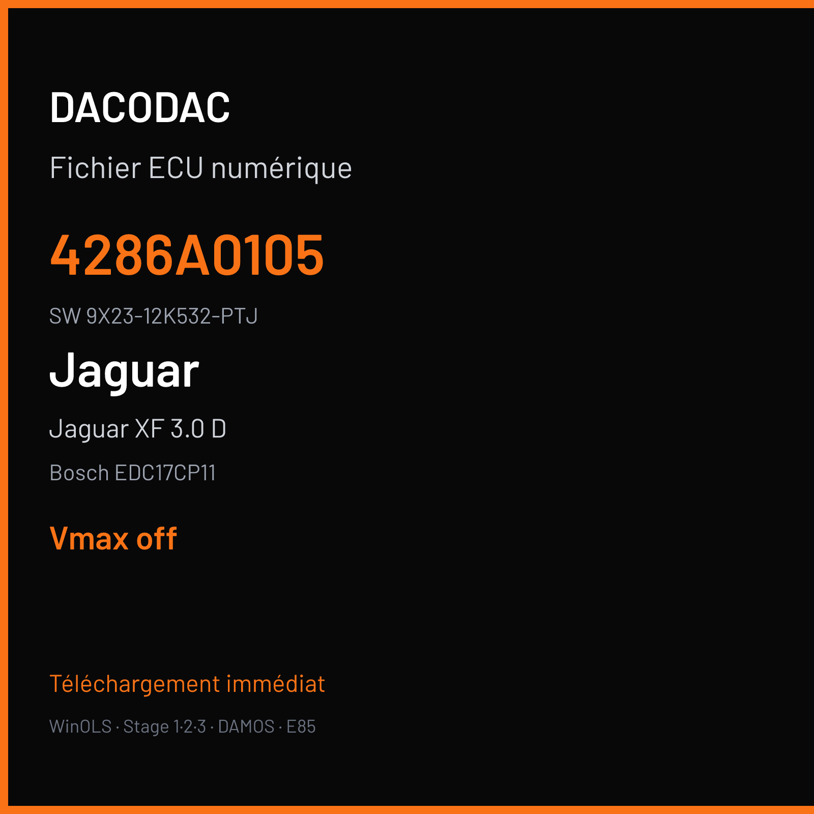 Jaguar XF 3.0 D 275 ch (2010) — Bosch EDC17CP11 — 4286A0105 · 9X23-12K532-PTJ · 503495 — VMAX off