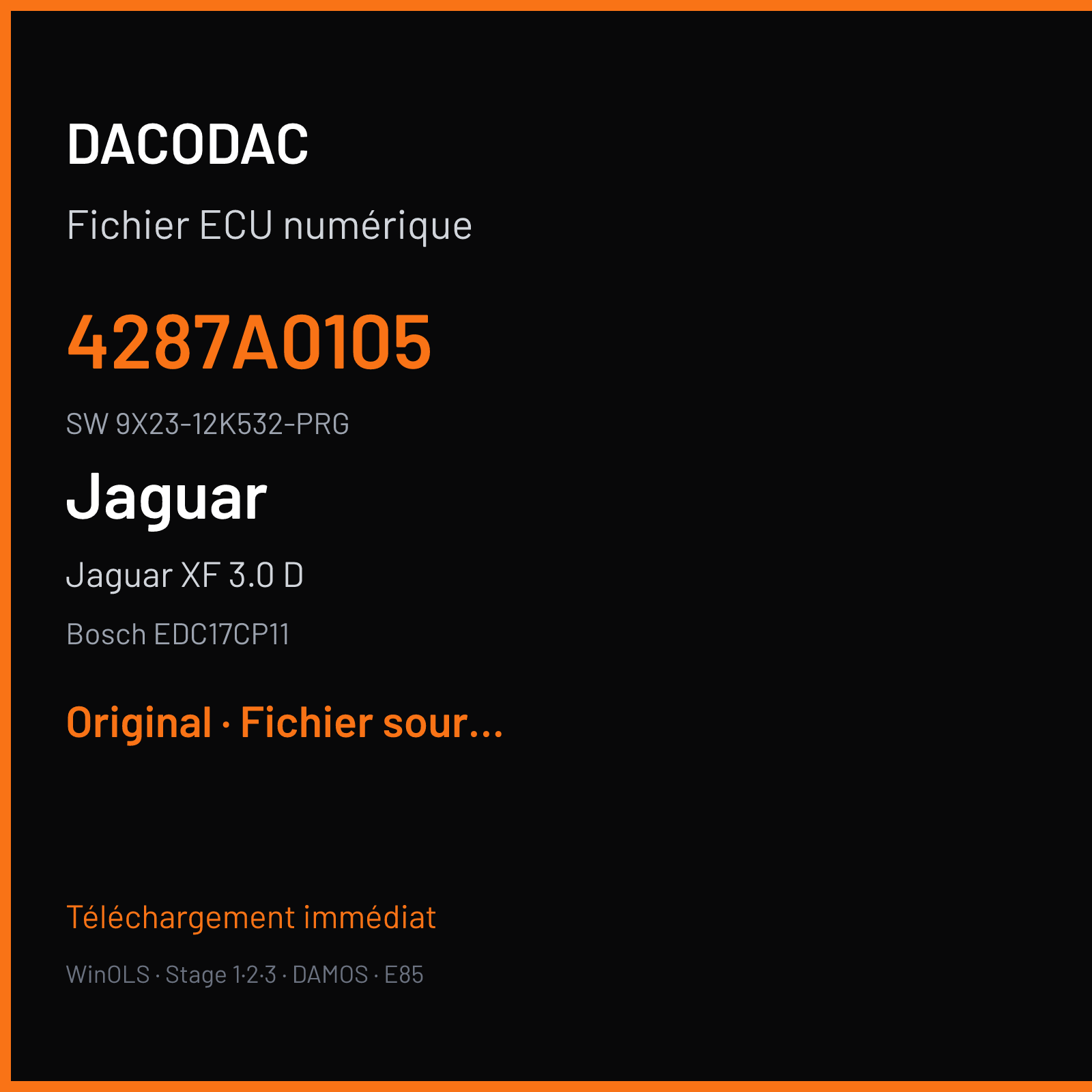 Jaguar XF 3.0 D 240 ch (2010) — Bosch EDC17CP11 — 4287A0105 · 9X23-12K532-PRG · 503430 — Original