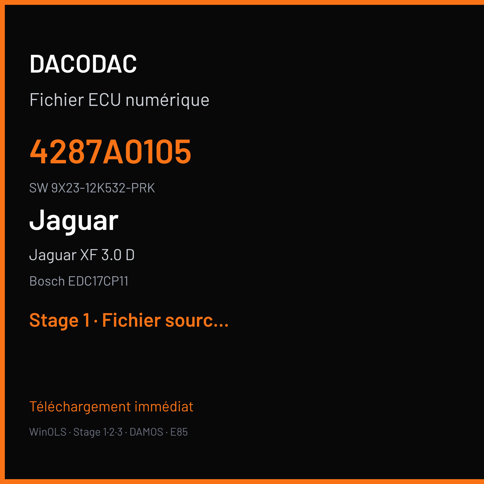 Jaguar XF 3.0 D 240 ch (2009) — Bosch EDC17CP11 — 4287A0105 · 9X23-12K532-PRK · 523319 — Stage 1