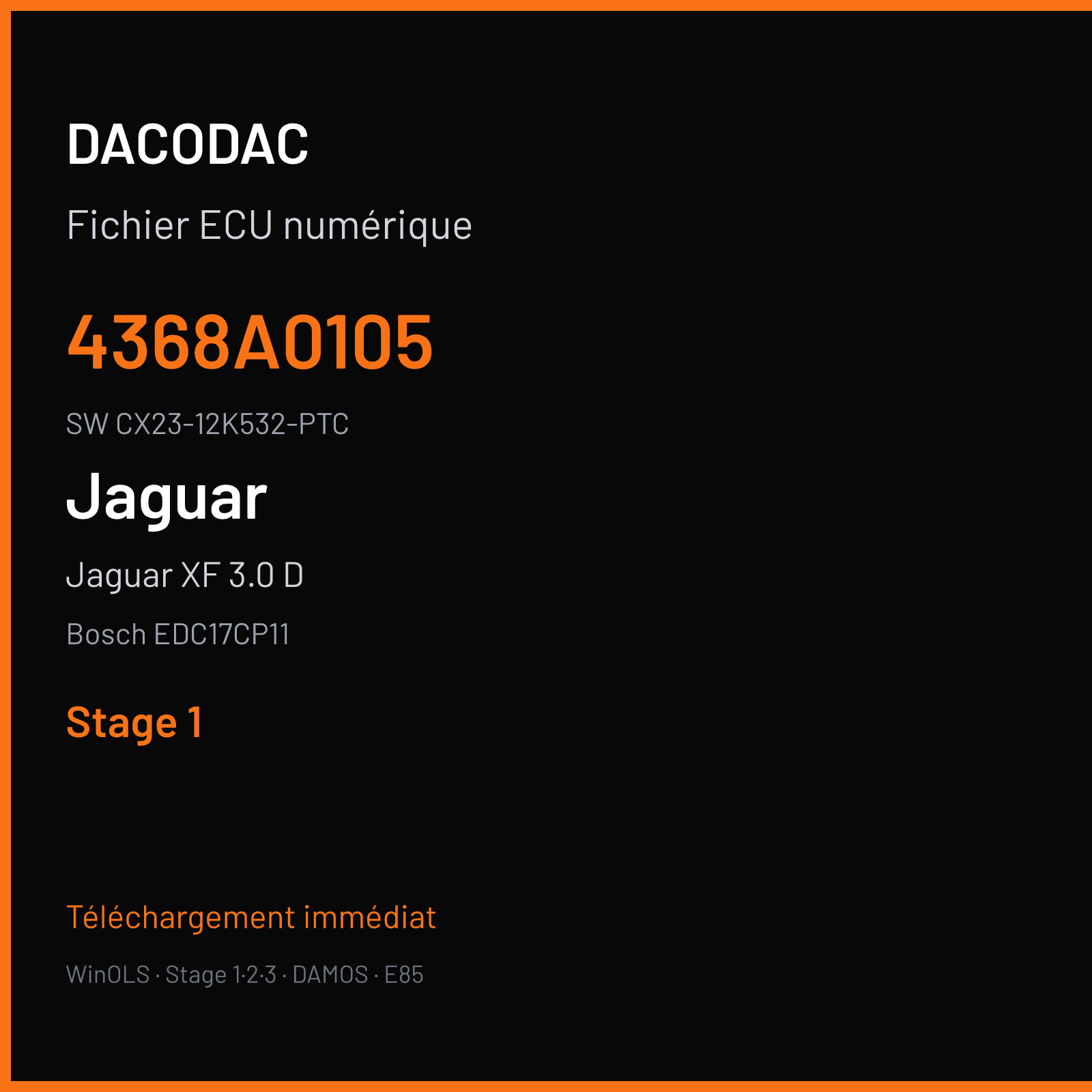 Jaguar XF 3.0 D 275 ch (2012) — Bosch EDC17CP11 — 4368A0105 · CX23-12K532-PTC · 513354 — Stage 1