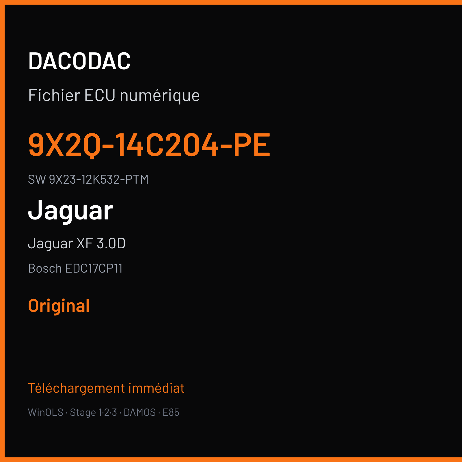 Jaguar XF 3.0D 275 ch (2012) — Bosch EDC17CP11 — 9X2Q-14C204-PE · 9X23-12K532-PTM · 523318 — Original