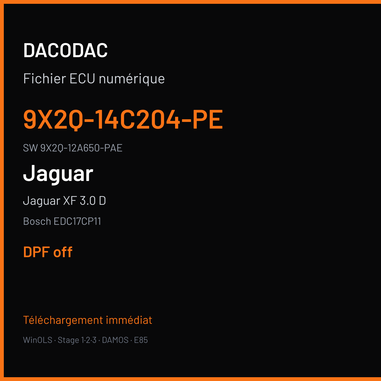 Jaguar XF 3.0 D 241 ch (2009) — Bosch EDC17CP11 — 9X2Q-14C204-PE · 9X2Q-12A650-PAE · 1037523319 P592C361 — DPF off
