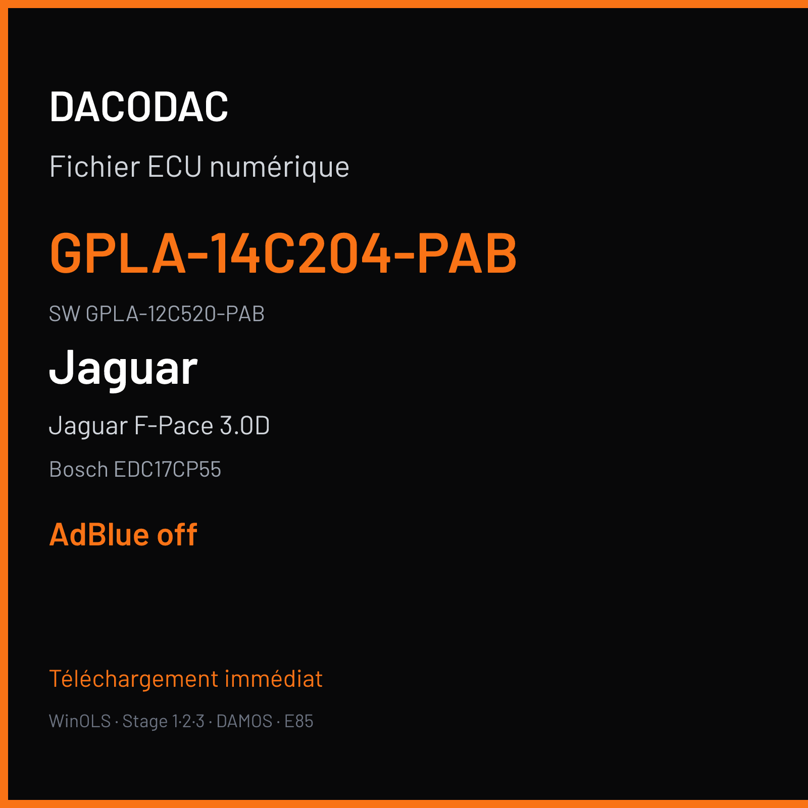 Jaguar F-Pace 3.0D 300 ch (2017) — Bosch EDC17CP55 — GPLA-14C204-PAB · GPLA-12C520-PAB · 012201 — ADBLUE off