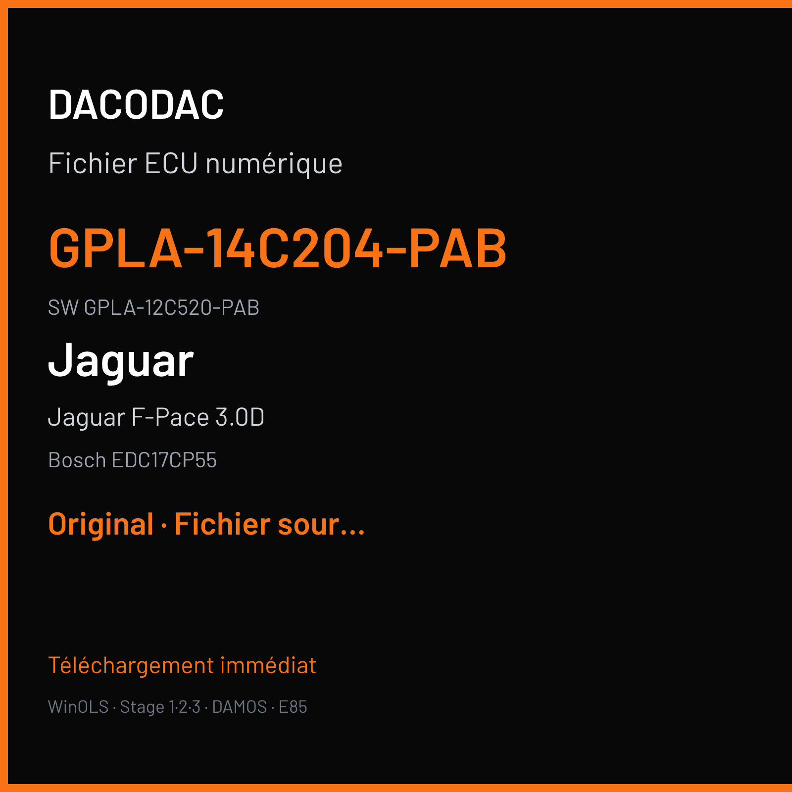 Jaguar F-Pace 3.0D 300 ch (2017) — Bosch EDC17CP55 — GPLA-14C204-PAB · GPLA-12C520-PAB · 012201 — Original