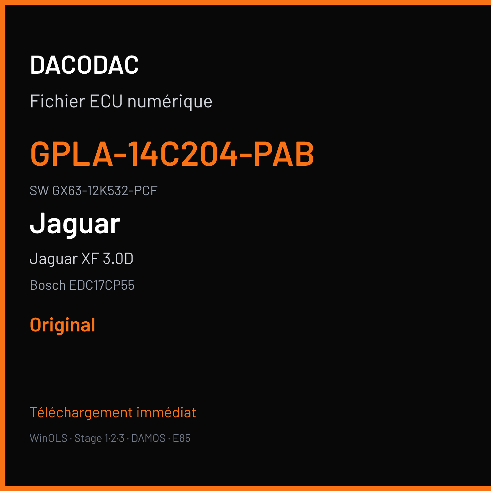 Jaguar XF 3.0D 300 ch (2018) — Bosch EDC17CP55 — GPLA-14C204-PAB · GX63-12K532-PCF · 012223 — Original