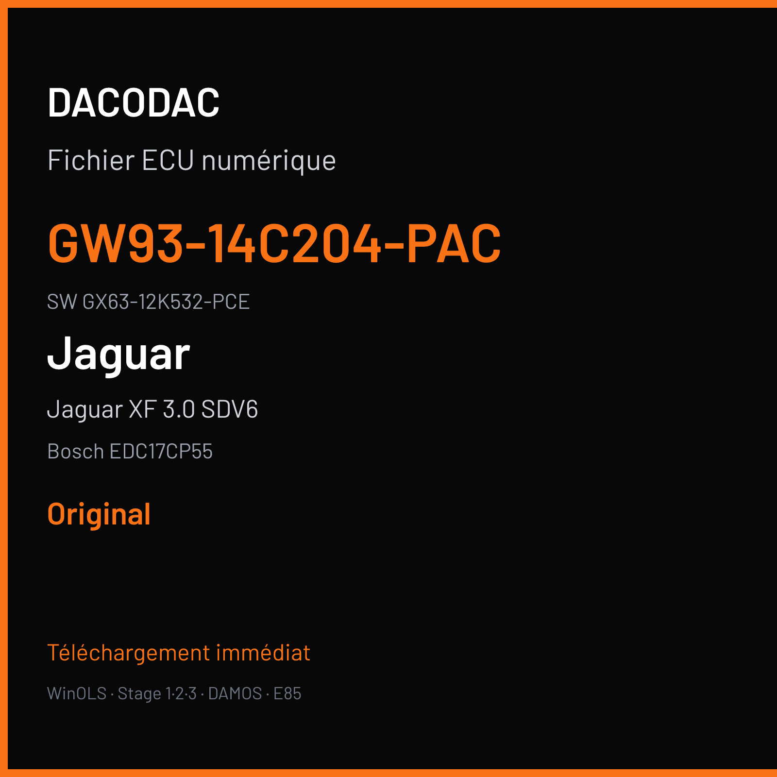 Jaguar XF 3.0 SDV6 306 ch (2015) — Bosch EDC17CP55 — GW93-14C204-PAC · GX63-12K532-PCE · 012223 — Original