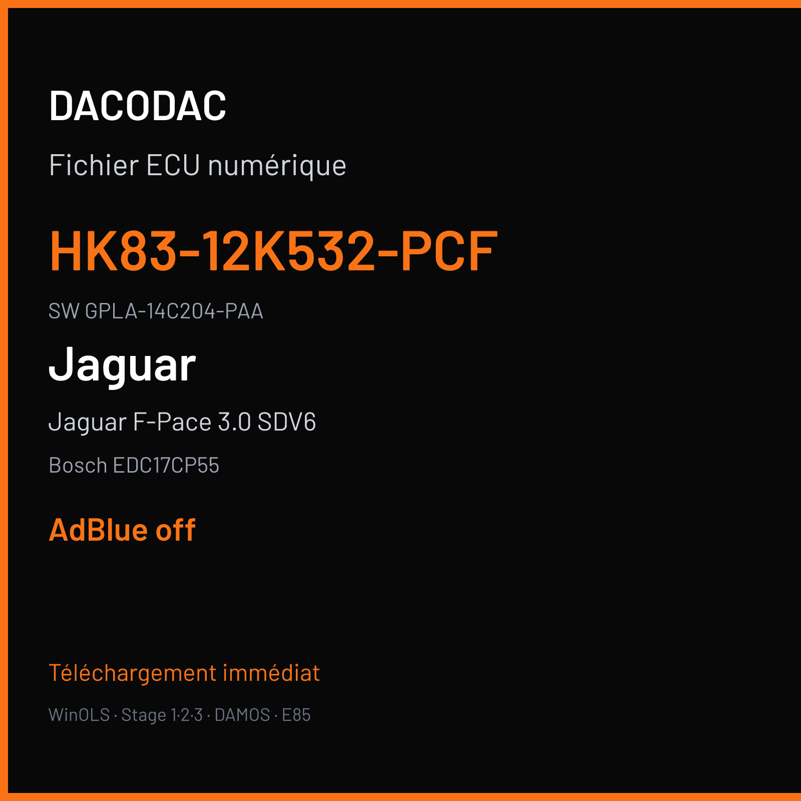 Jaguar F-Pace 3.0 SDV6 300 ch (2017) — Bosch EDC17CP55 — HK83-12K532-PCF · GPLA-14C204-PAA · 008844 — ADBLUE off