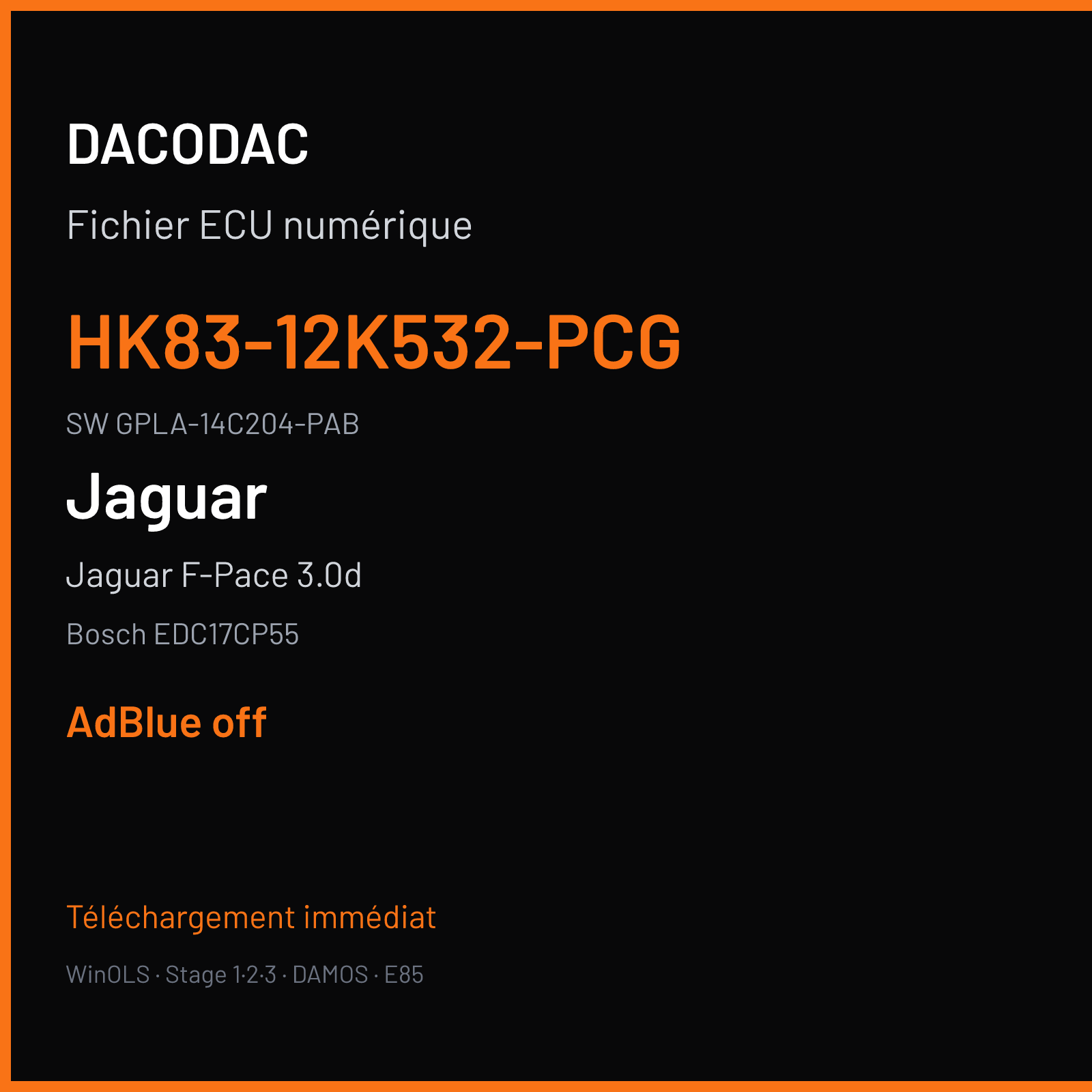 Jaguar F-Pace 3.0d 300 ch (2017) — Bosch EDC17CP55 — HK83-12K532-PCG · GPLA-14C204-PAB · 012201 — ADBLUE off