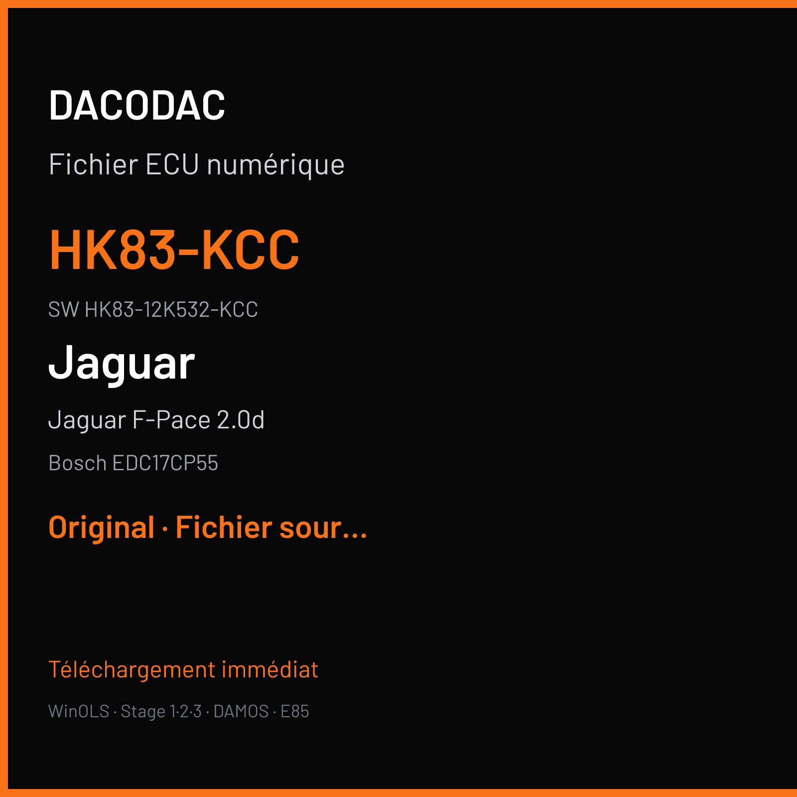 Jaguar F-Pace 2.0d 180 ch (2016) — Bosch EDC17CP55 — HK83-KCC · HK83-12K532-KCC · 008190 — Original