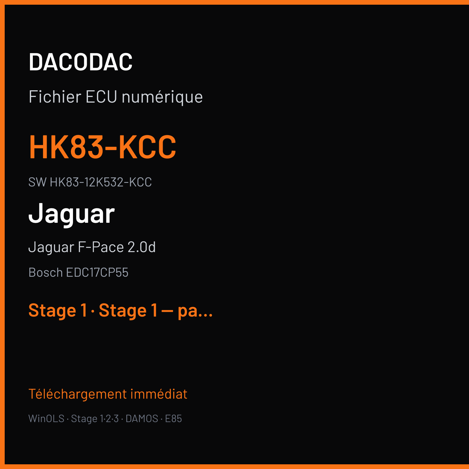 Jaguar F-Pace 2.0d 180 ch (2016) — Bosch EDC17CP55 — HK83-KCC · HK83-12K532-KCC · 008190 — Stage 1