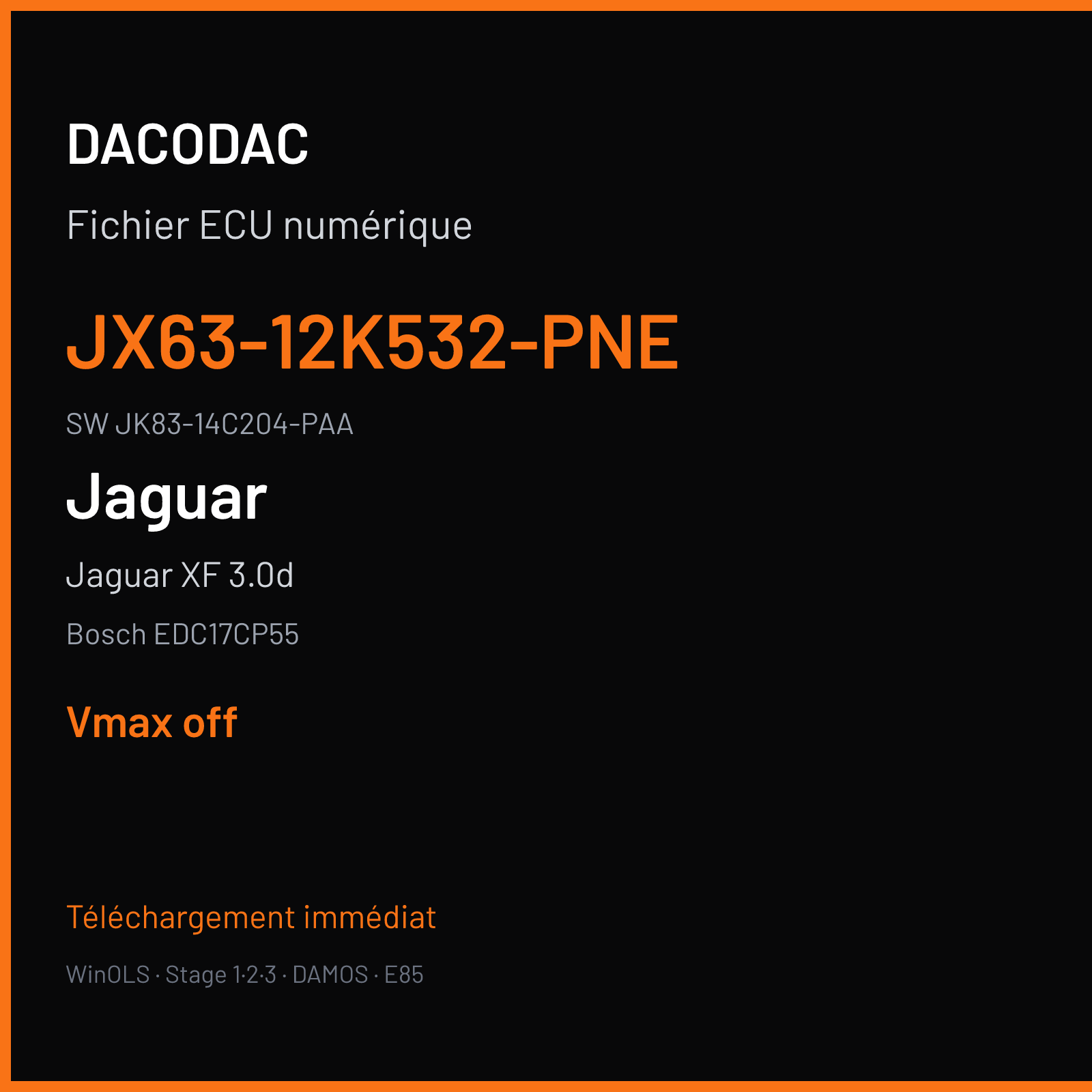 Jaguar XF 3.0d 300 ch (2015) — Bosch EDC17CP55 — JX63-12K532-PNE · JK83-14C204-PAA · 020369 — VMAX off