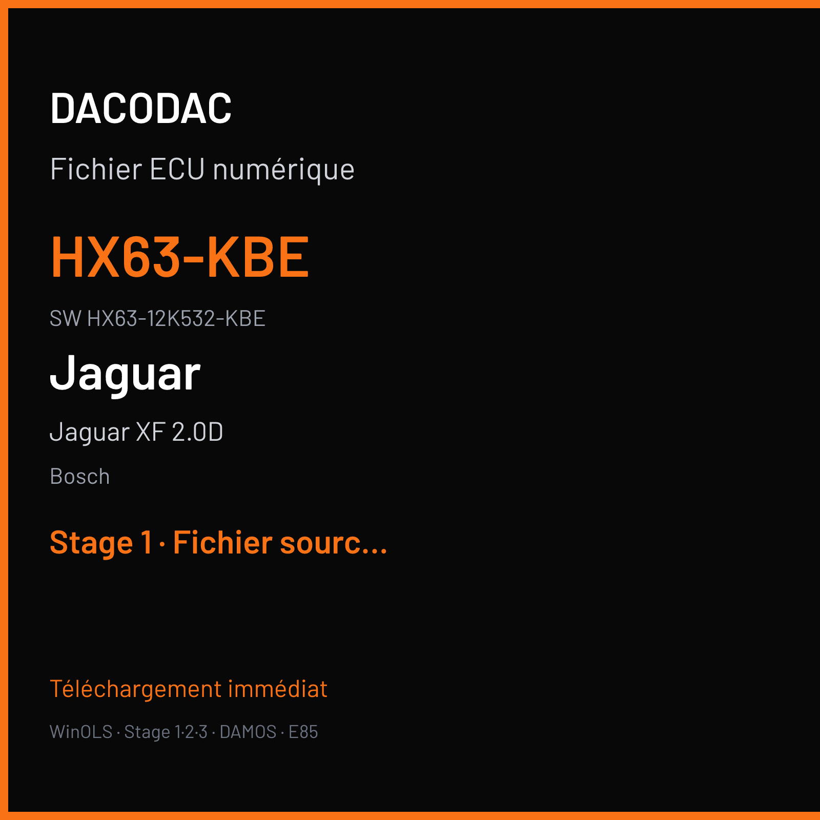 Jaguar XF 2.0D 180 ch (2018) — Bosch — HX63-KBE · HX63-12K532-KBE · 023725 MEDC17 9 — Stage 1