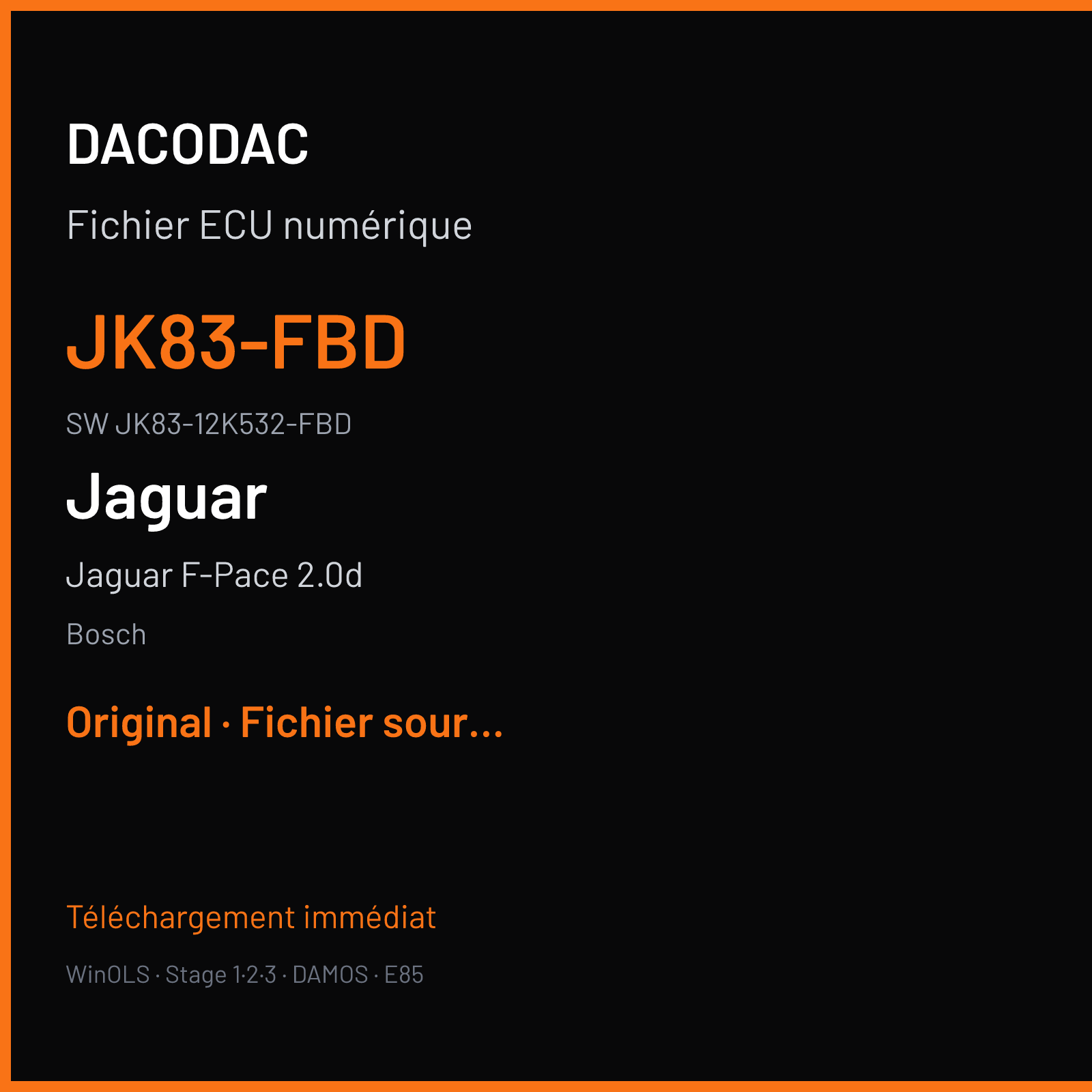 Jaguar F-Pace 2.0d 180 ch (2018) — Bosch — JK83-FBD · JK83-12K532-FBD · 022499 MEDC17 9 — Original