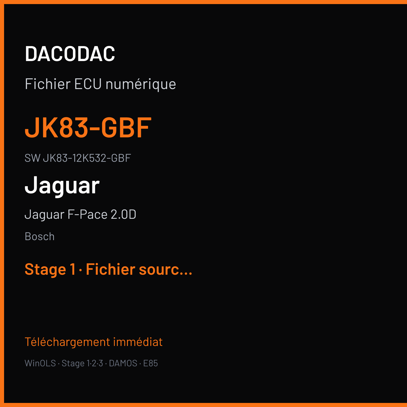 Jaguar F-Pace 2.0D 180 ch (2019) — Bosch — JK83-GBF · JK83-12K532-GBF · 042425 MEDC17 9 — Stage 1