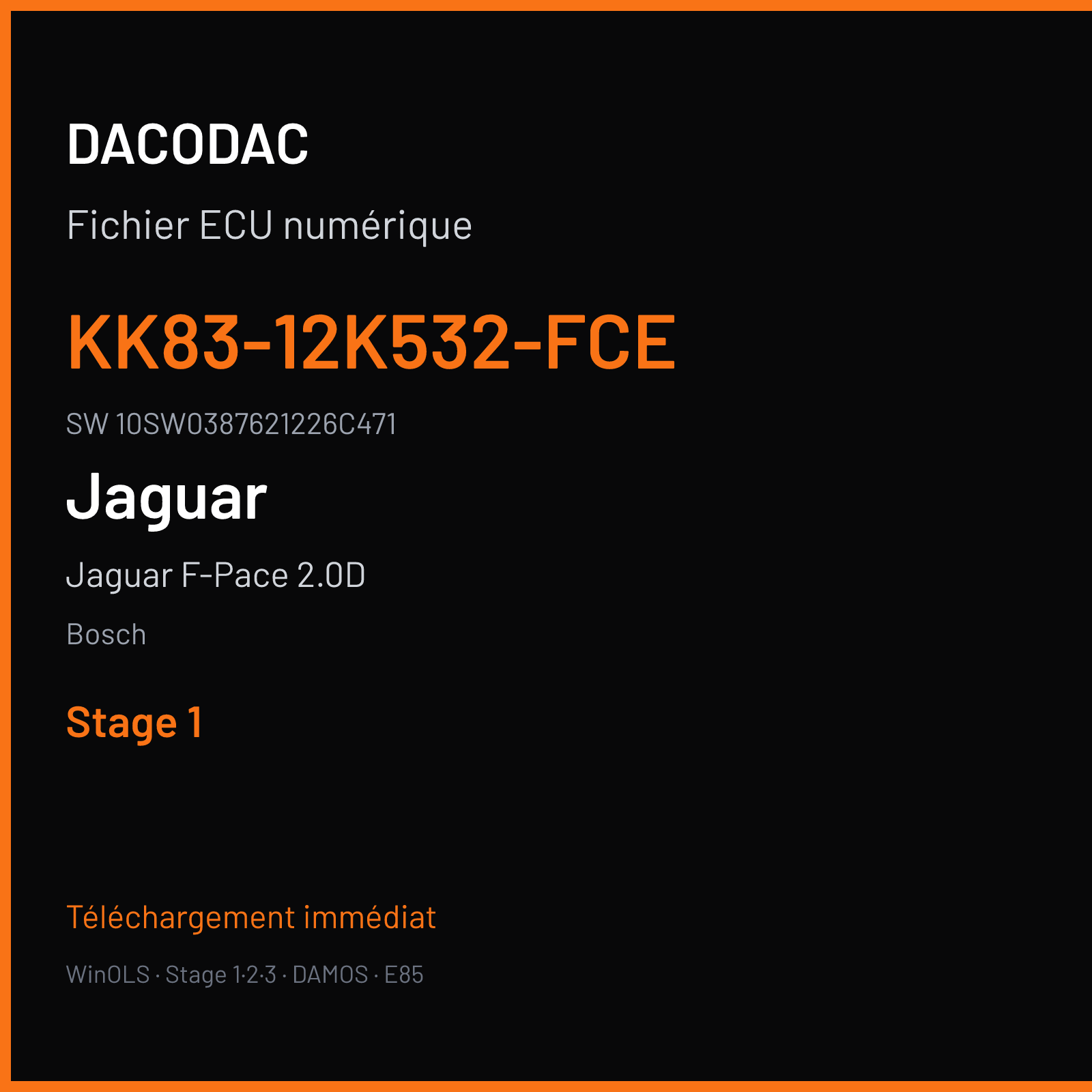 Jaguar F-Pace 2.0D 180 ch (2019) — Bosch — KK83-12K532-FCE · 10SW0387621226C471 · 038762 MEDC17.9 — Stage 1