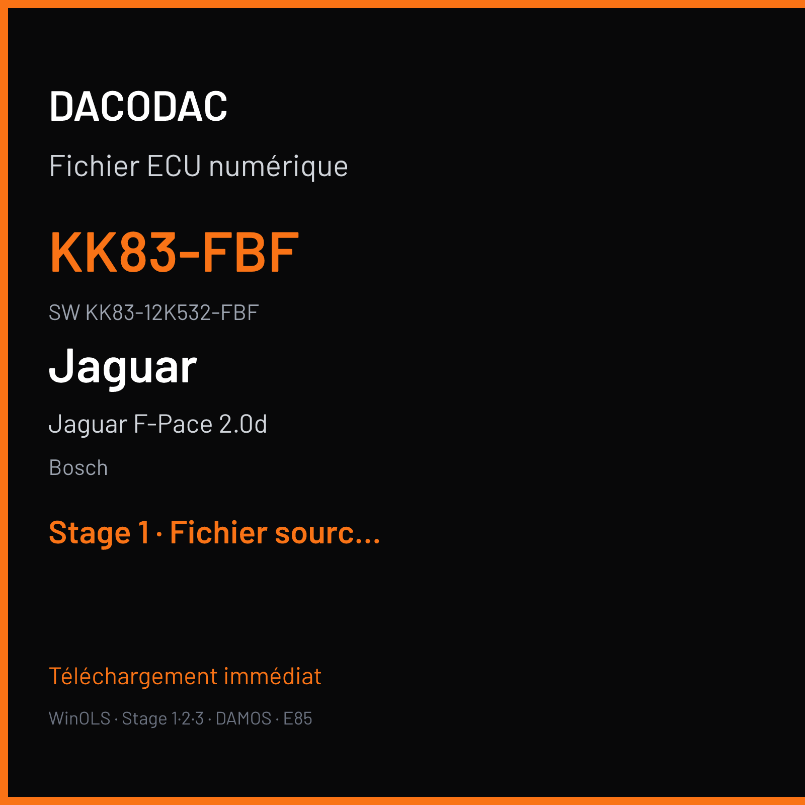 Jaguar F-Pace 2.0d 180 ch (2016) — Bosch — KK83-FBF · KK83-12K532-FBF · 046478 MEDC17.9 — Stage 1
